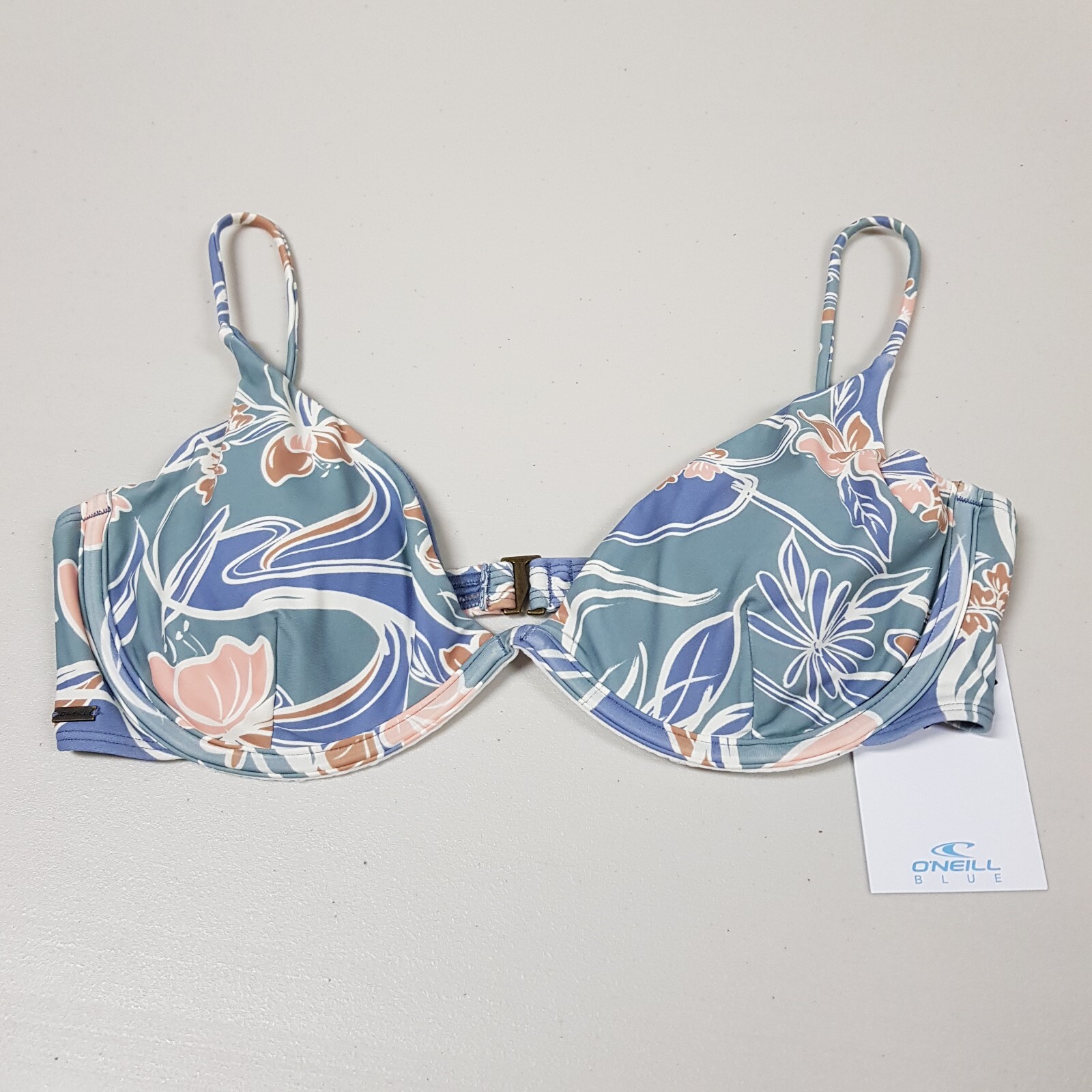 ONeILL Emmy Floral Honopu Bikini Top size DD Blue Swimwear Underwire Adjustable