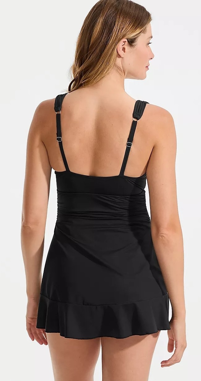 Lands End Slendersuit One Piece Swimsuit Bandeau Removable Straps Ruching NWT 16