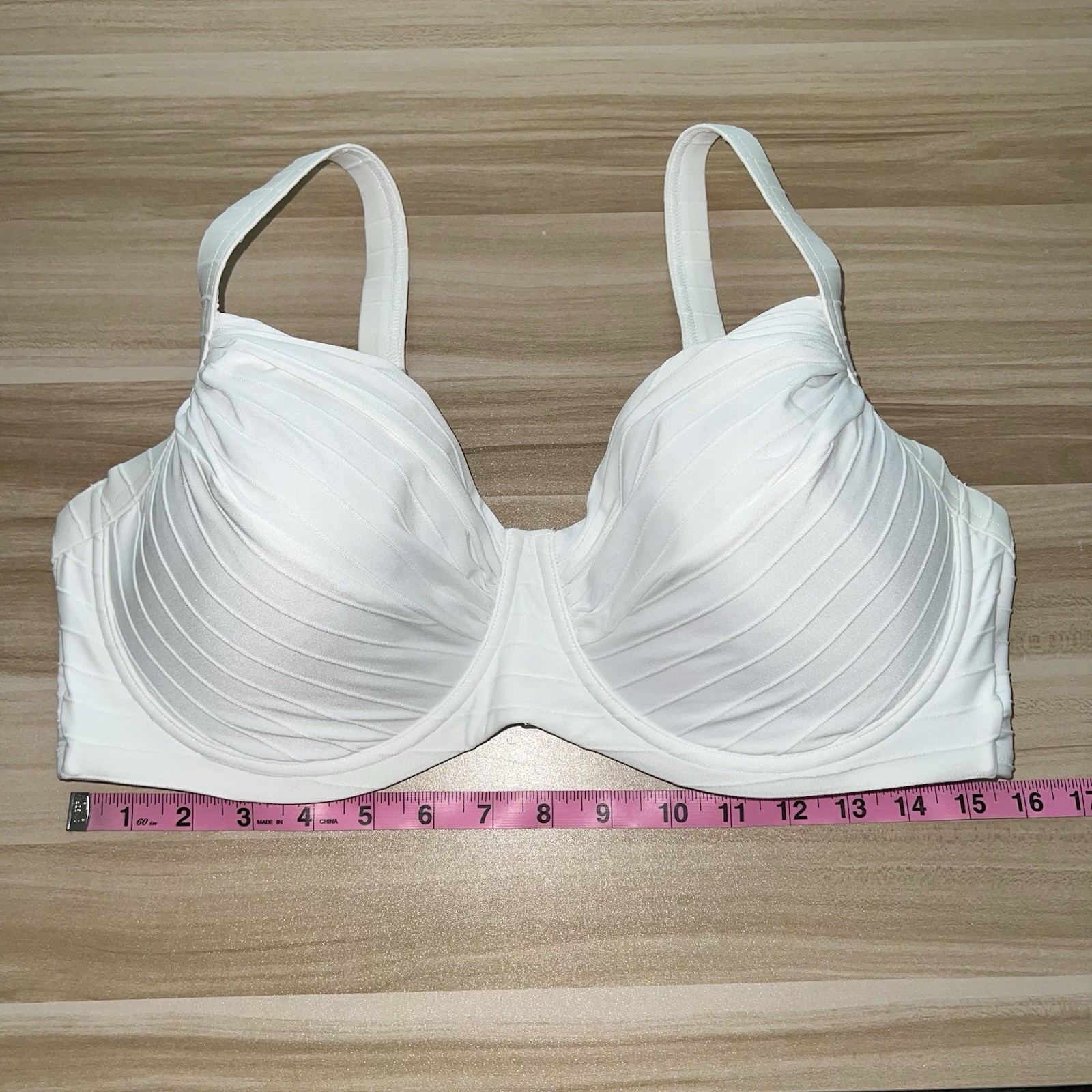Lands’ End 16W Bikini Swim Top White Underwire Bra Lined Ruched Plus Size