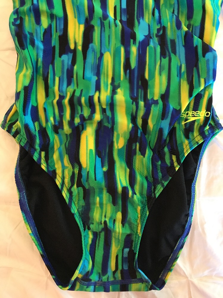 New Womens Speedo Blurry Green Blue Yellow ProLT Racing 28 NWT $40