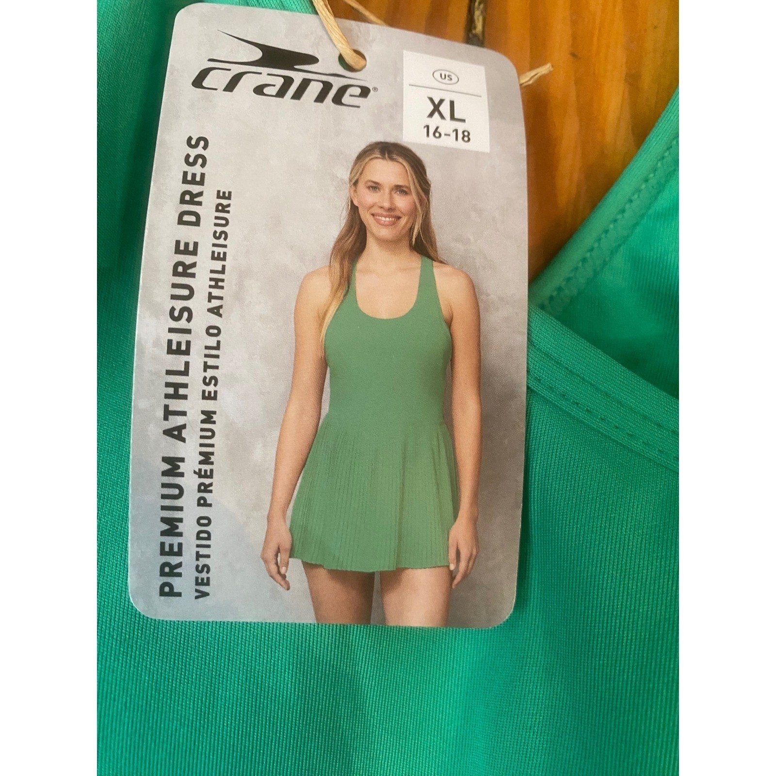 Crane swimsuit Dress Green Pleated Racerback XL 16-18 Beach resortwear