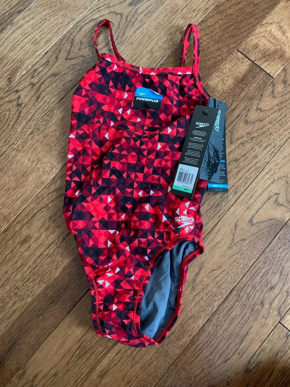 Speedo Performance RaceIII Red Swim suit Flyback Female Youth 8/24 NEW with Tags