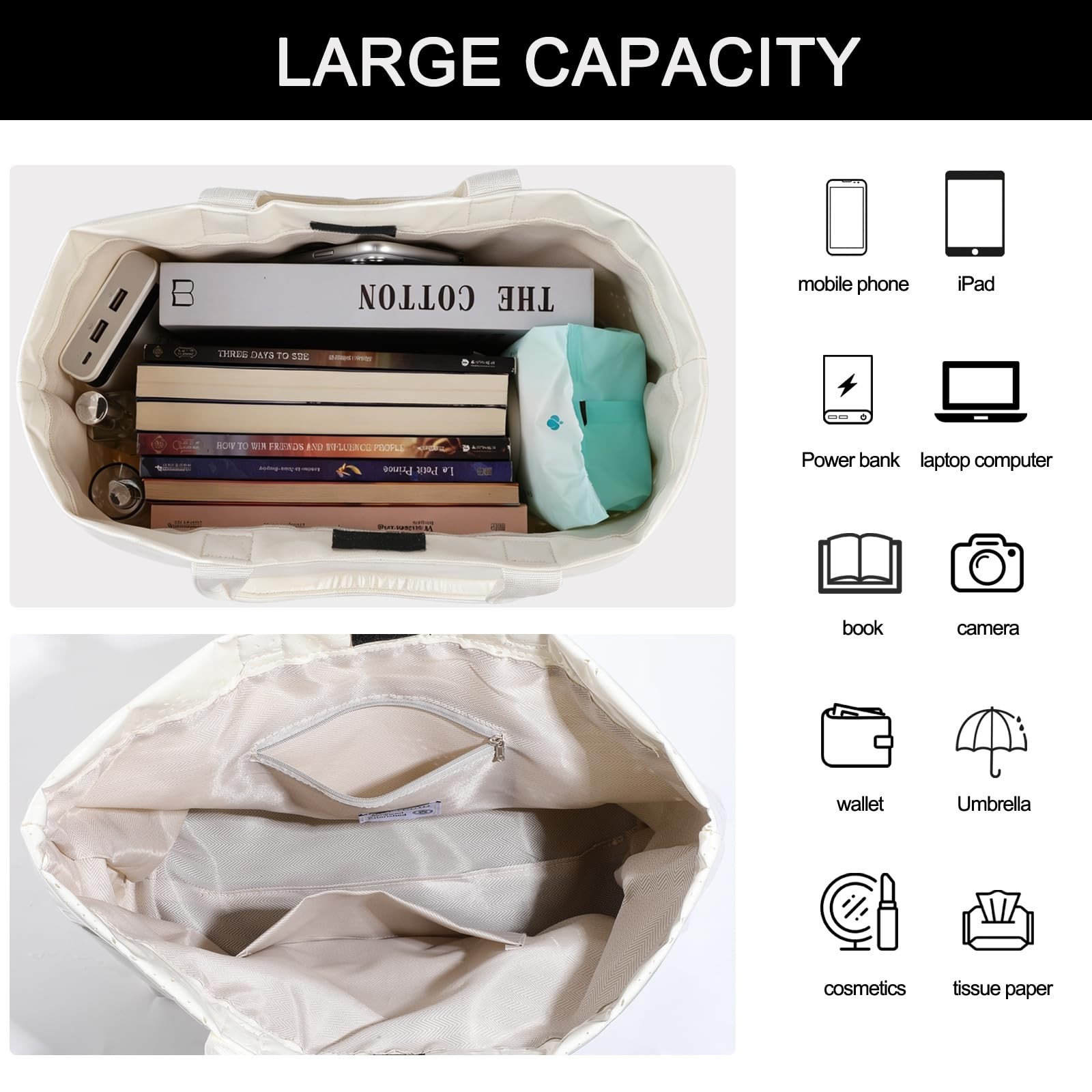 PVC Tote Bag for Women, Large Waterproof Beach Tote Bag with Handle Beige