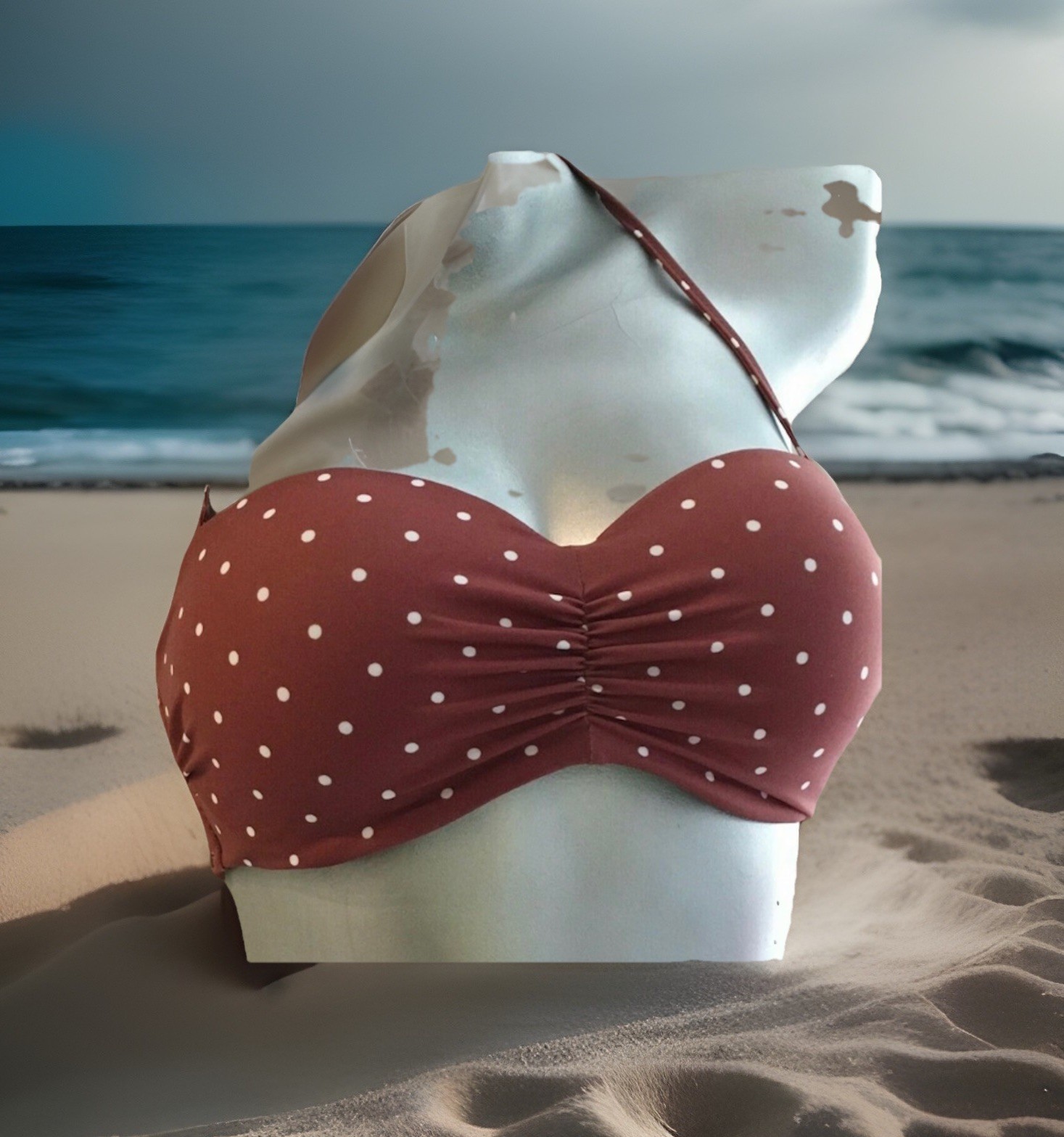 NWT Victoria Secret PINK Strappy Bandeau Push Up Bikini Top Brick White Dot M