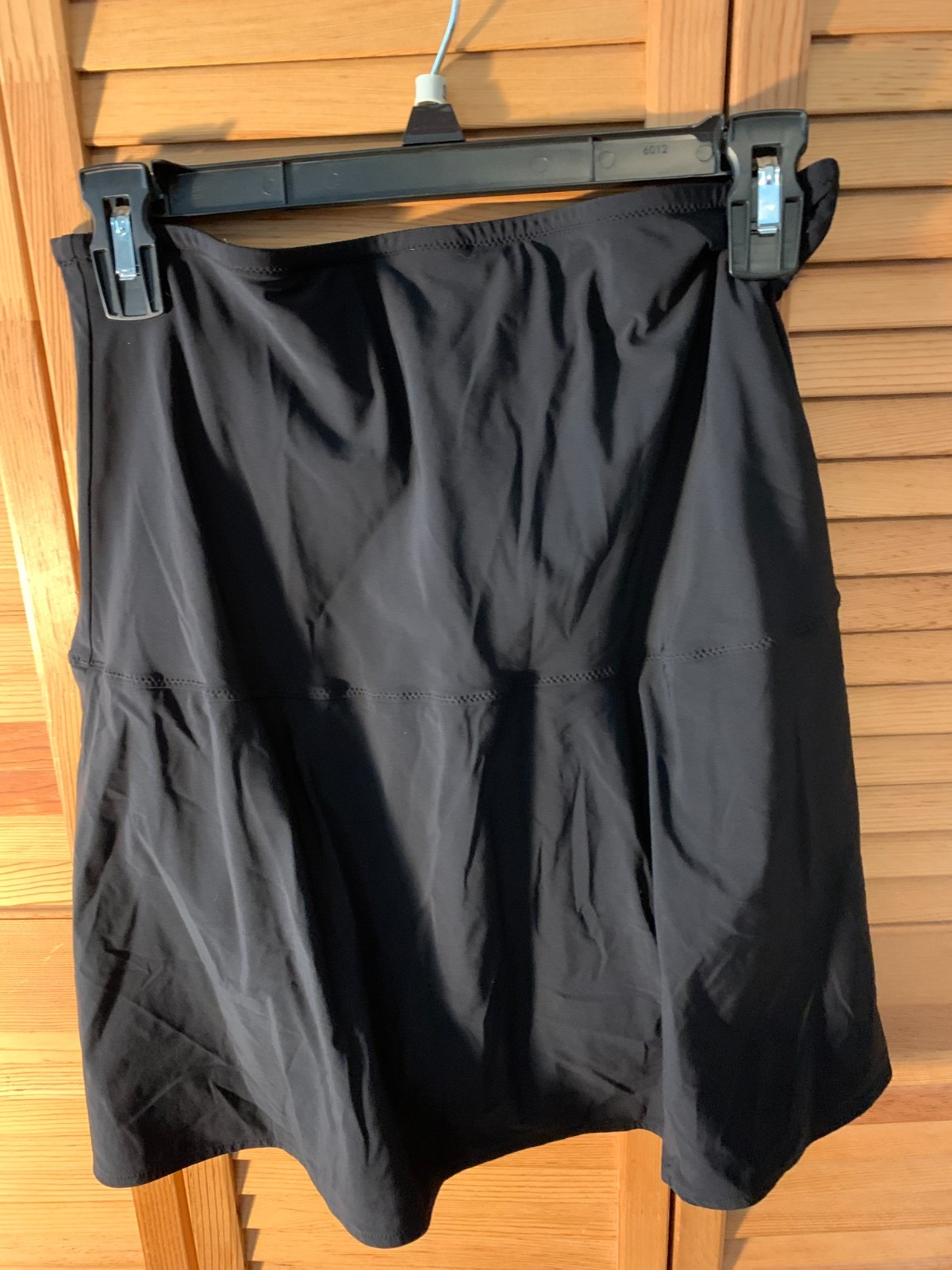 Lands End Women Swim Skirt 14 Solid Black High Waisted Tummy Slimming Brief Suit