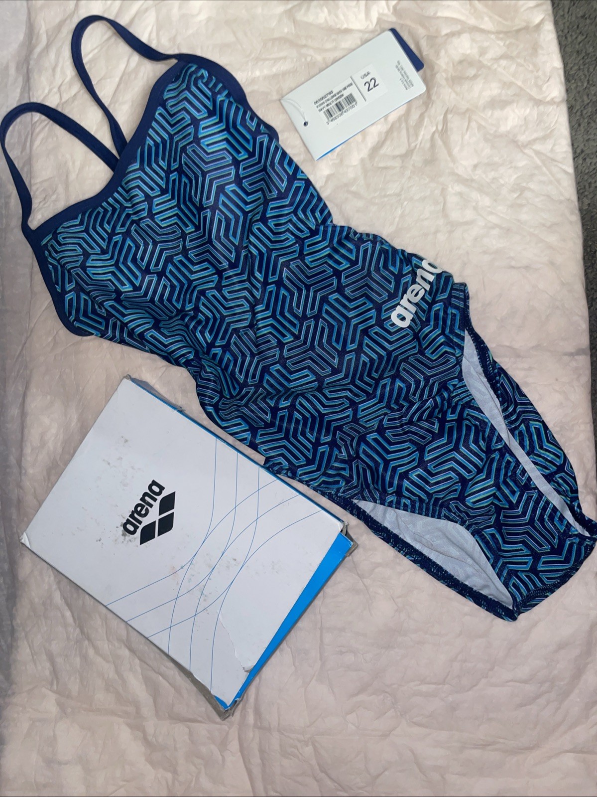 ARENA youth navy/ multi green challenge back One Piece Swimsuit 22