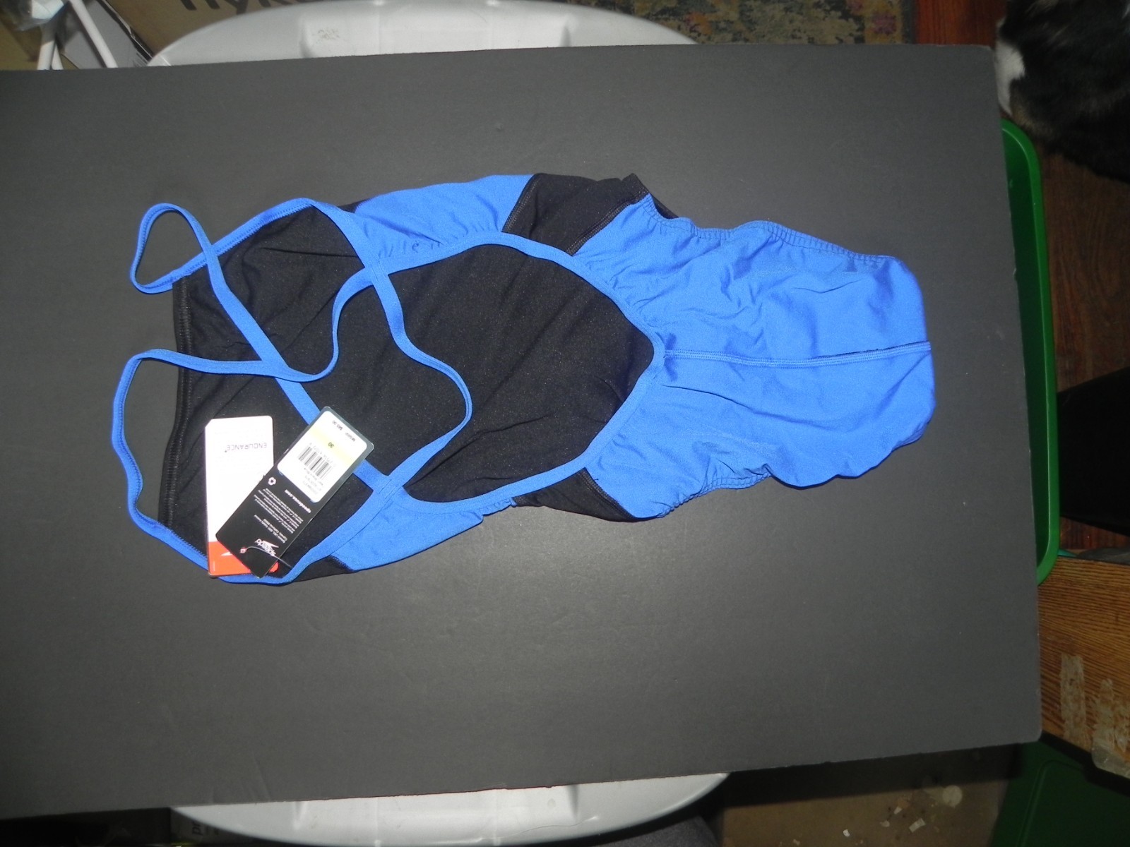 t10 Speedo Women’s Edge Splice Crossback Swimsuit Black White & Blue Size 30