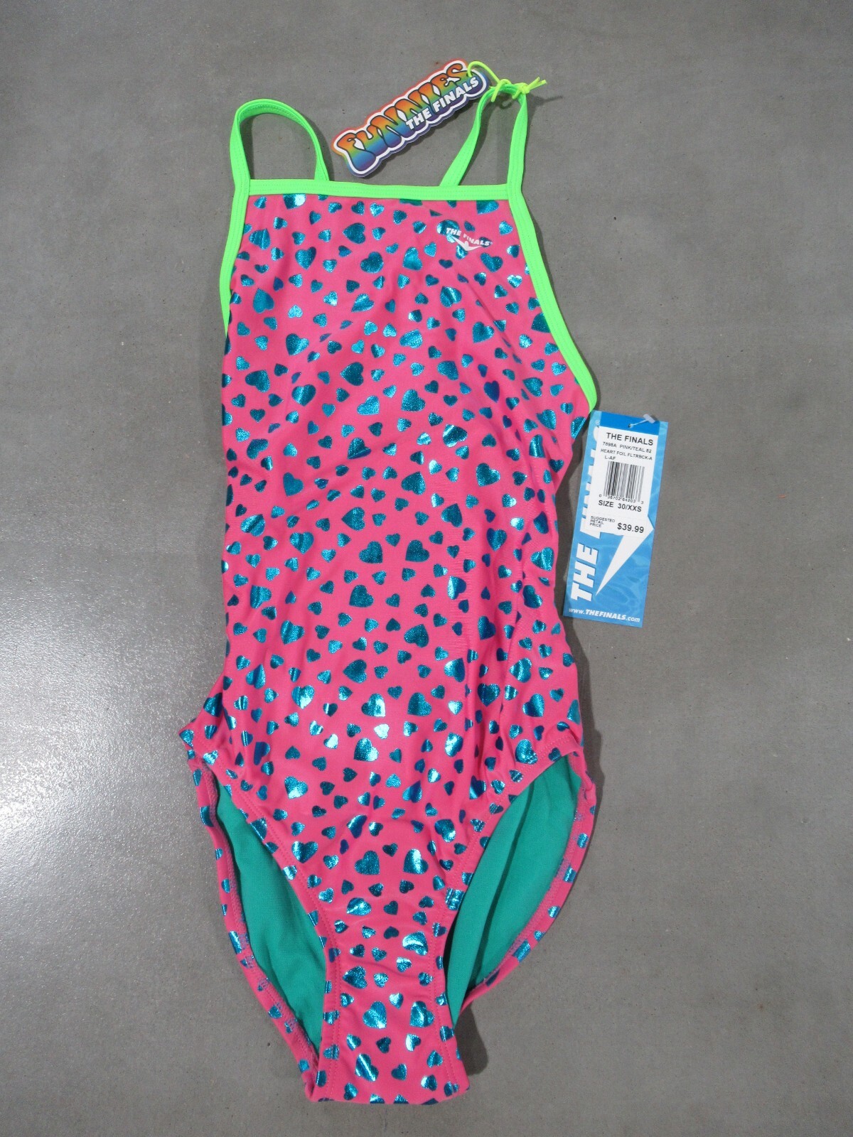 TYR The Finals Heart Foil Size 30 XXS Pink/Teal*NWT*