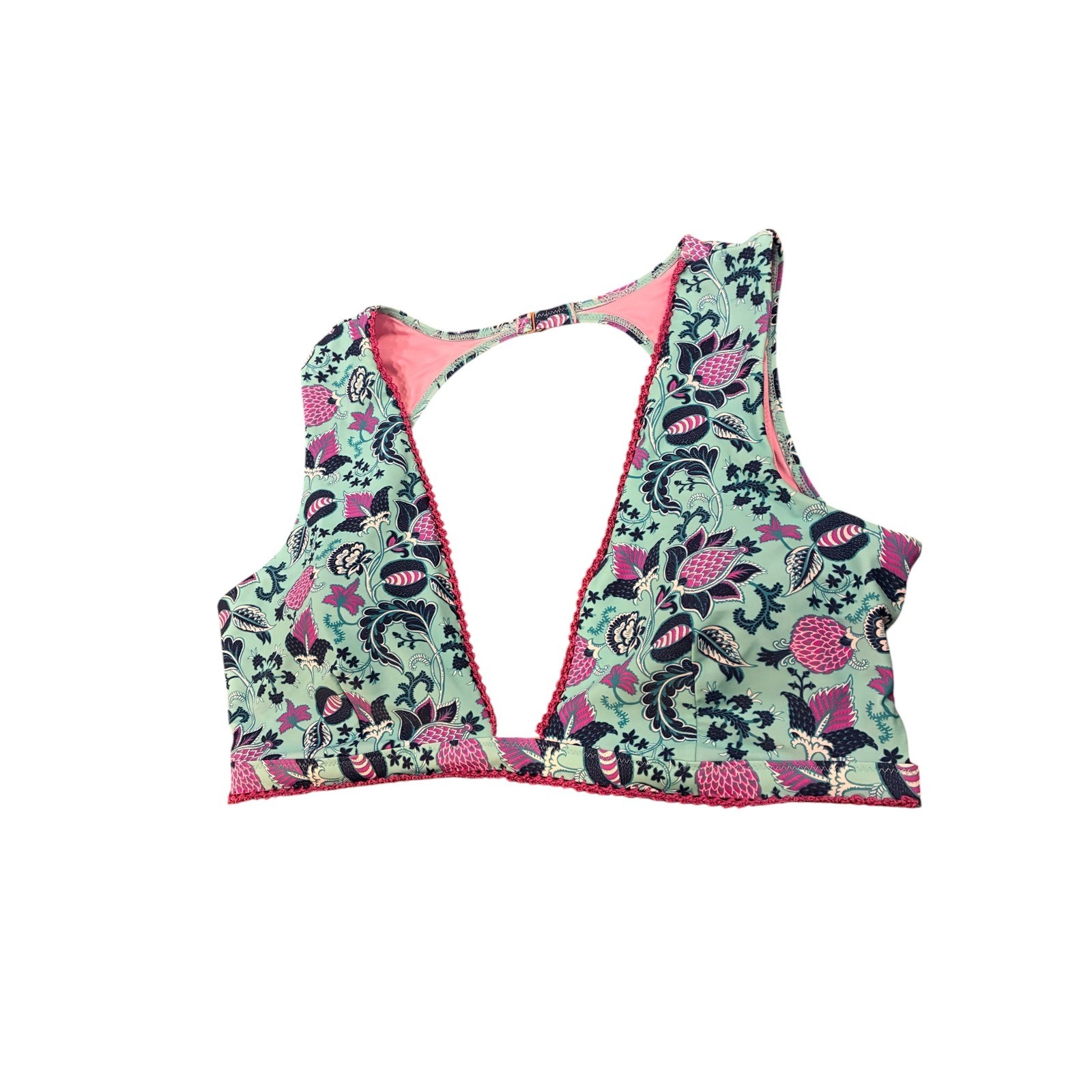 Nannette Lepore Floral Print Sleeveless Open Back Halter Bikini Top Size 14