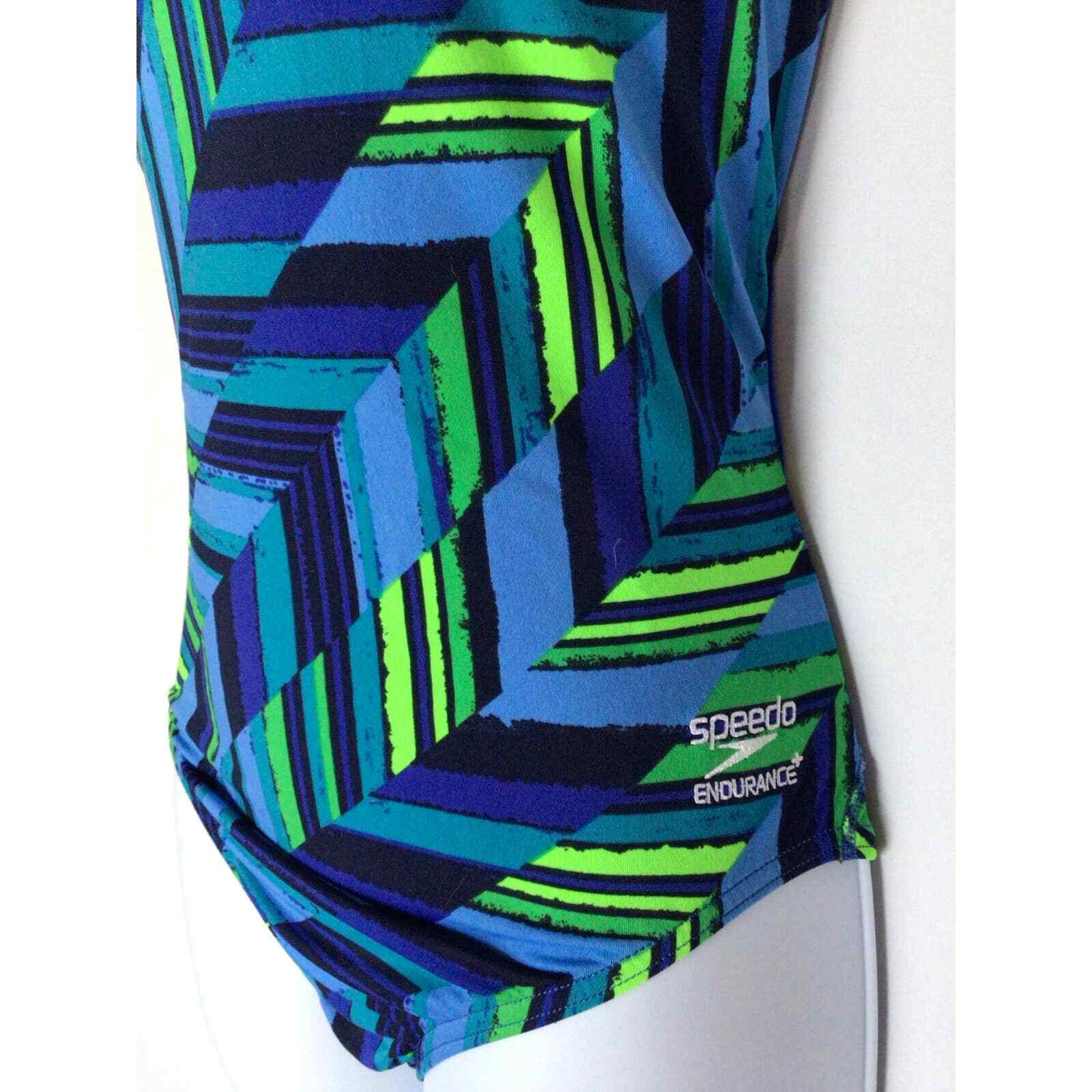 Speedo Endurance 1peice Bathing Swimsuit size 6 Navy Green Blue Black