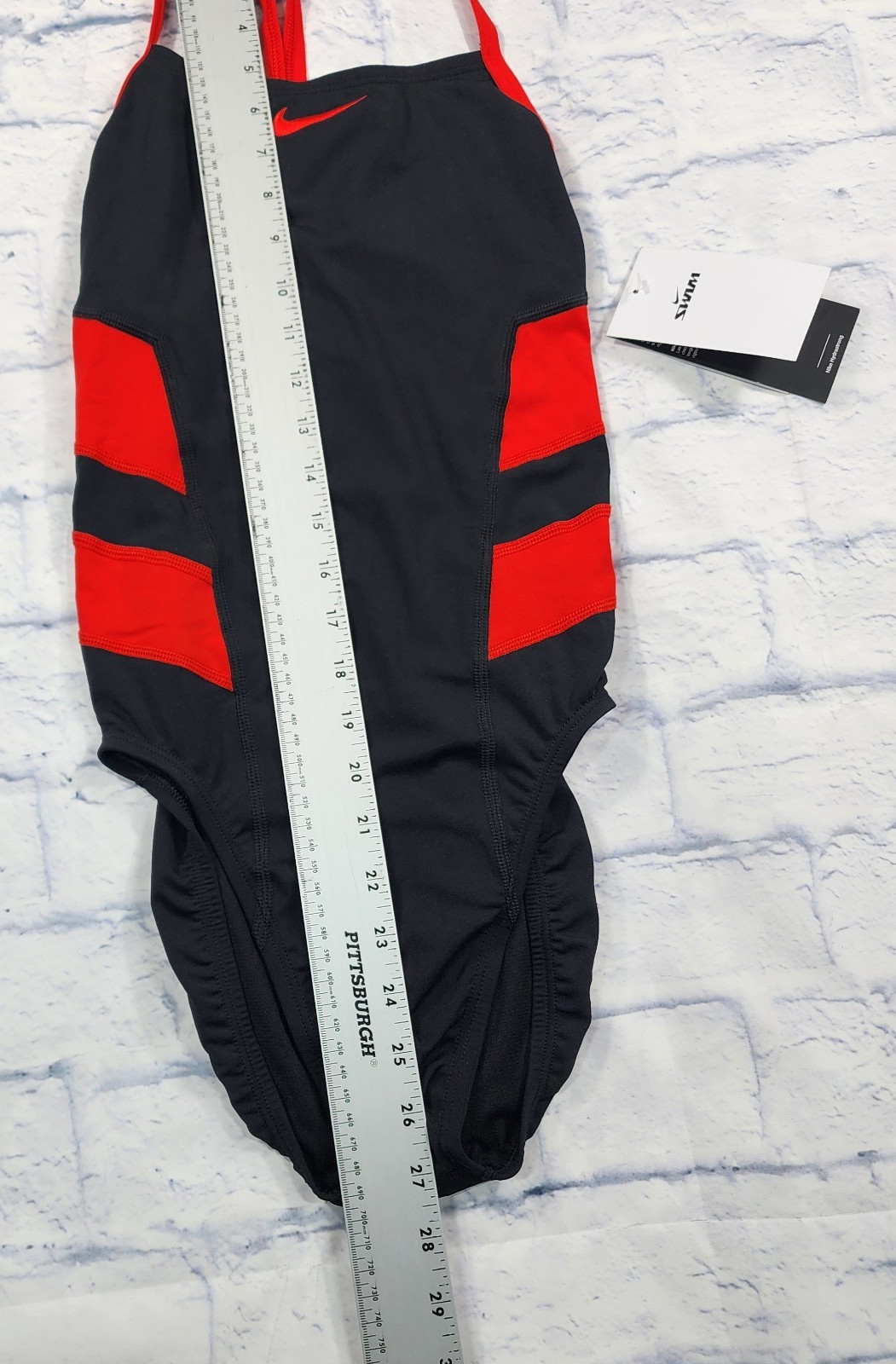 Nike Swimsuit WOMENS SIZE 32 Vex Racerback One Piece Colorblock Black Red Swim
