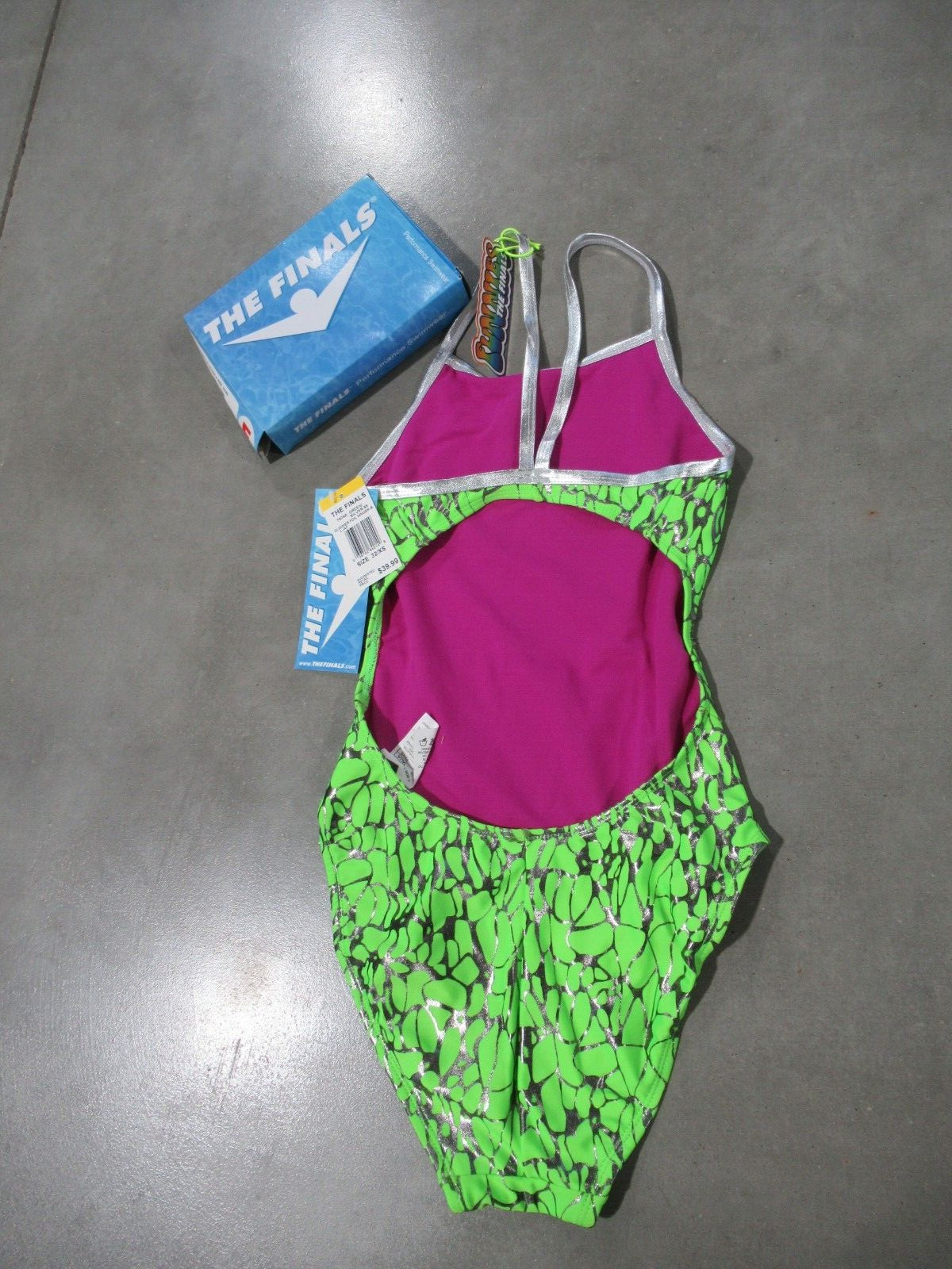 TYR The Finals Glimmer Foil Size 32 XS Green/Silver *NWT*