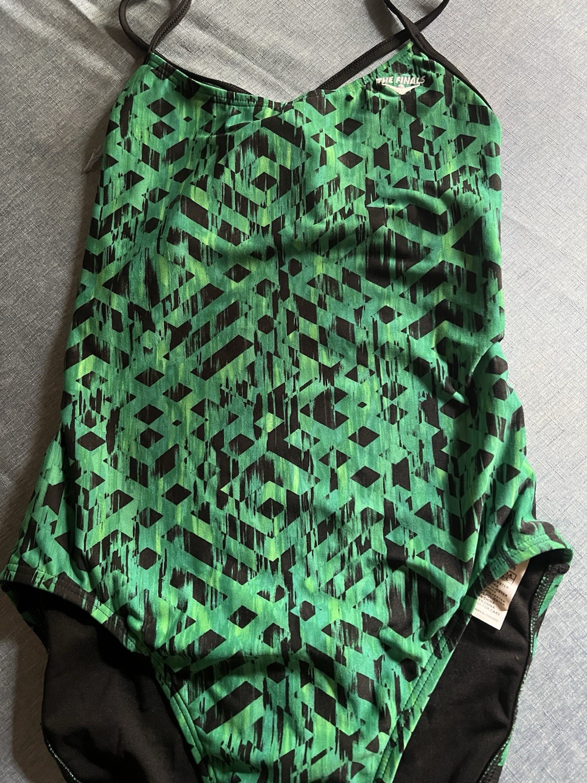 TYR The Finals Swimsuit Size 38L (tall) Green Black Omega Swan Back NEW