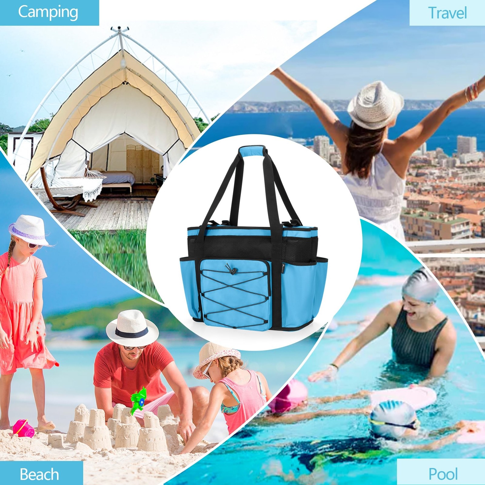 Fasrom Large Mesh Beach Bag with Zipper Bottom, Oversized Beach Bag Tote with…