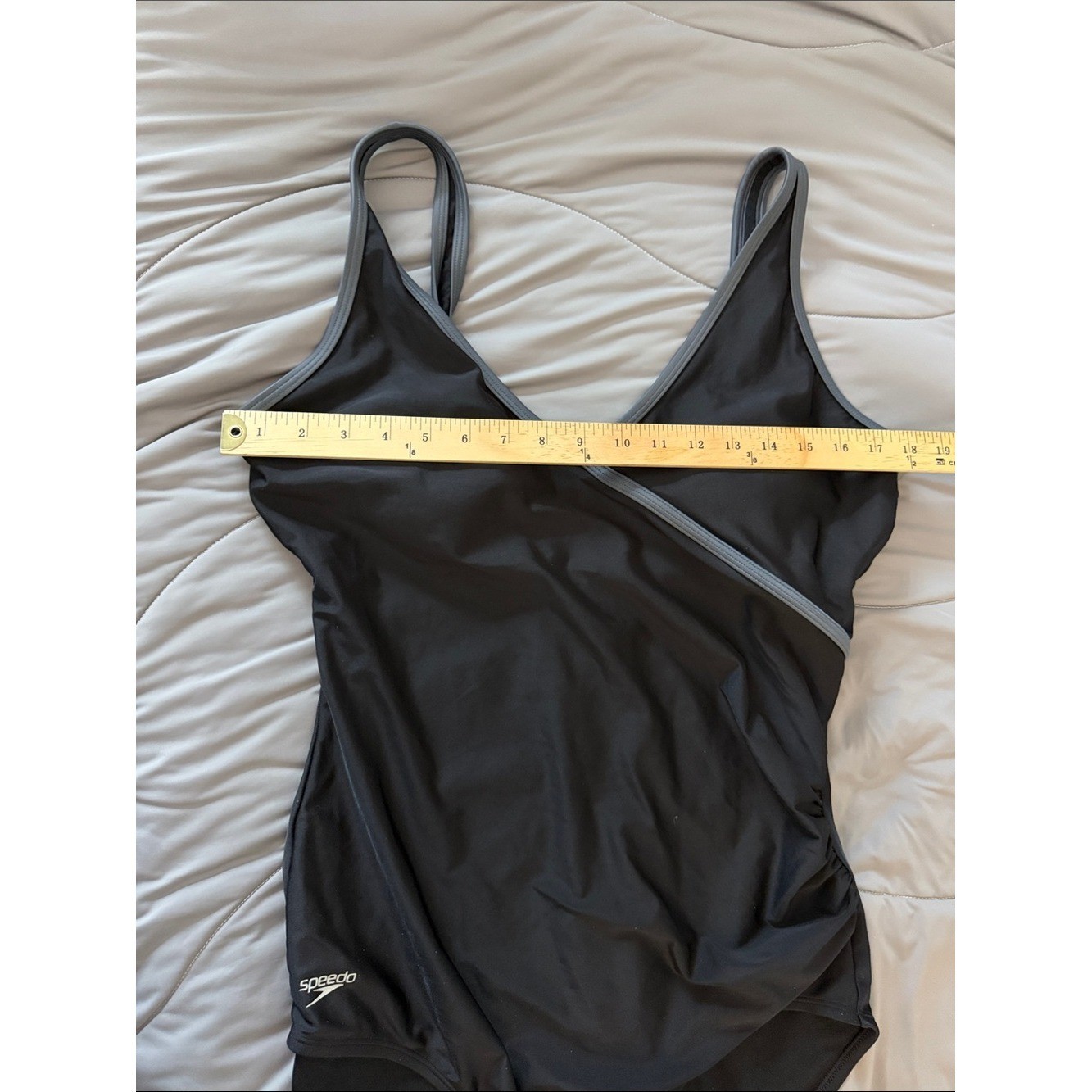 Speedo Black One-Piece Wrap-Front Swimsuit Size 16