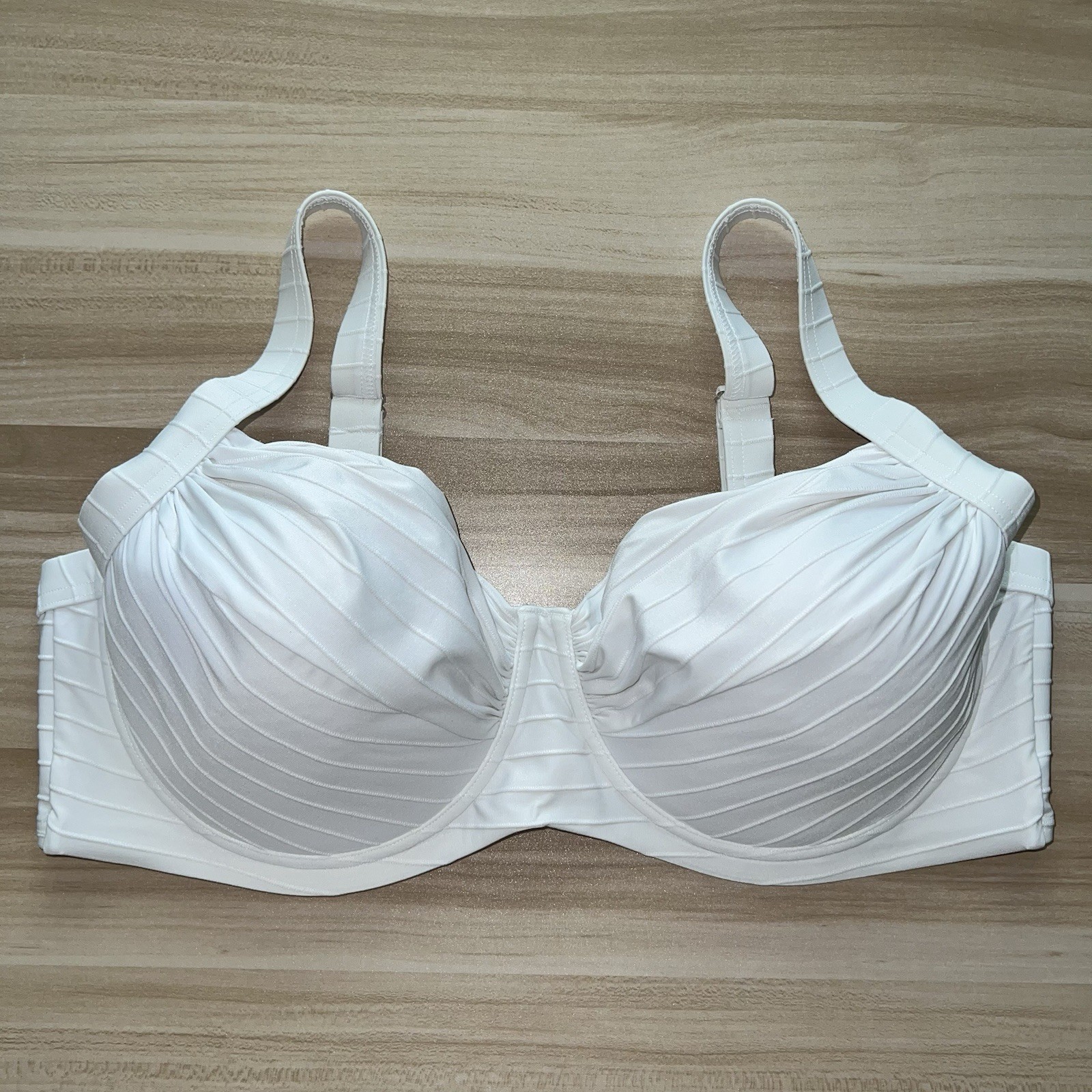 Lands’ End 18W Bikini Swim Top White Underwire Bra Lined Ruched Plus Size