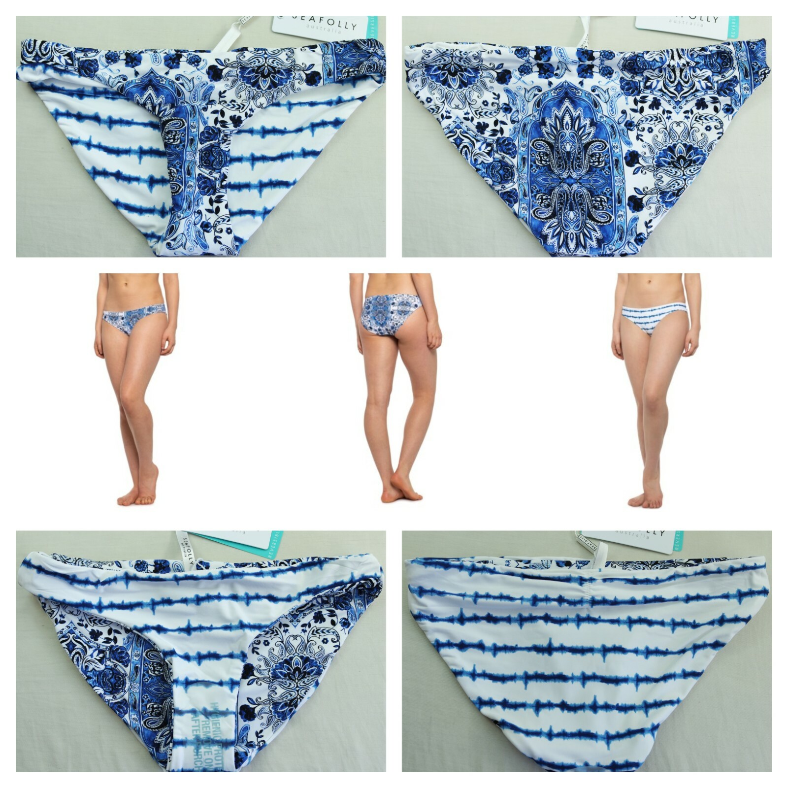 Seafolly Hipster Bikini Swim Bottom 4 6 8 12 Mandala French Blue Reversible New
