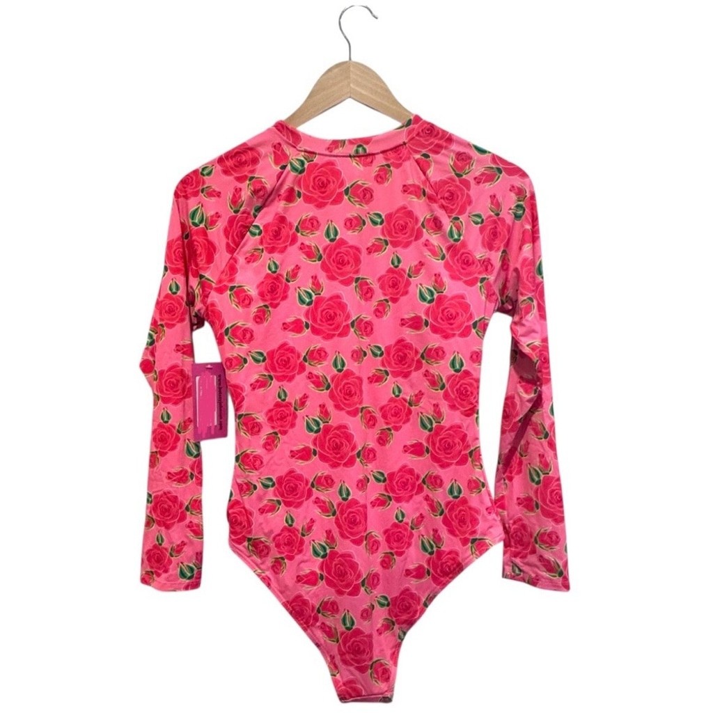 Betsey Johnson Scuba Knit Half Zip Long Sleeve One-Piece Swimsuit Size Large NWT