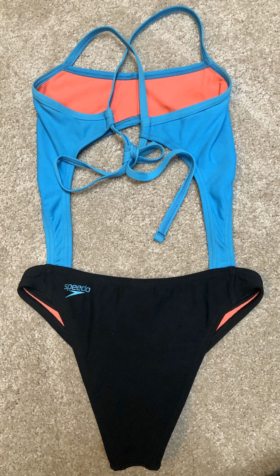 SPEEDO Womens Turnz Hero Back One piece Monokini Swim Black Teal worn 5X EUC 28
