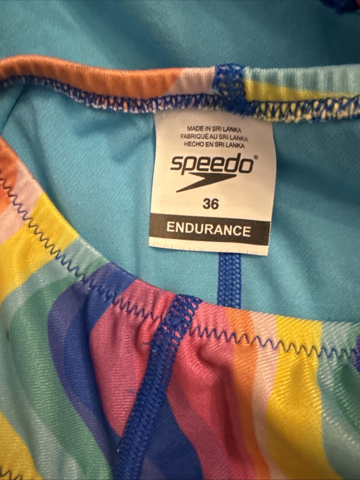 Speedo Women’s Edge Splice Crossback Swimsuit Blk/blue Sz 36