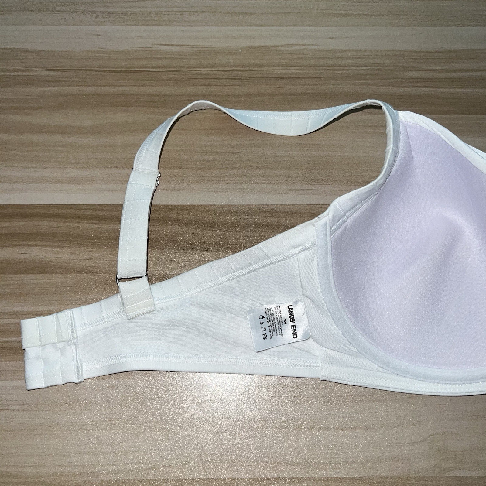 Lands’ End 16W Bikini Swim Top White Underwire Bra Lined Ruched Plus Size