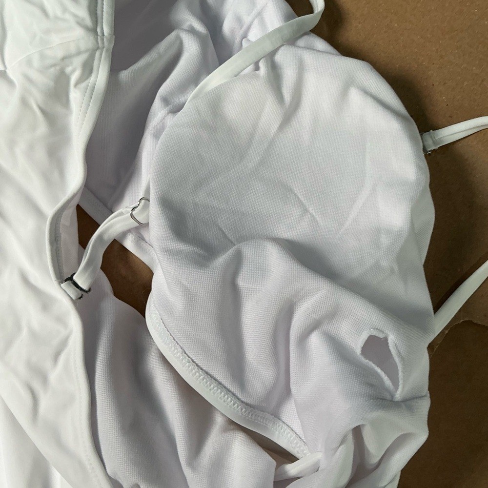 White cut out One-Piece Swimsuit with Bow Detail 2X Amazon