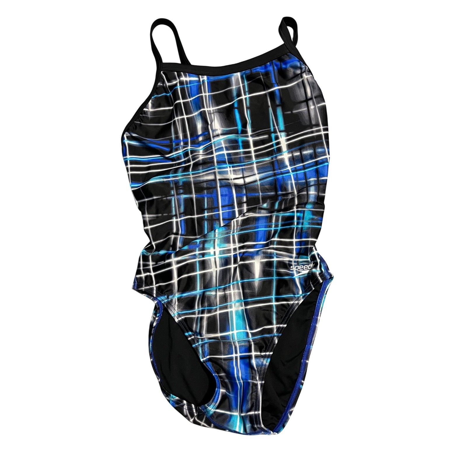 Speedo PowerFLEX Eco Swimsuit Women’s Size 30 Blue Black Plaid One Piece