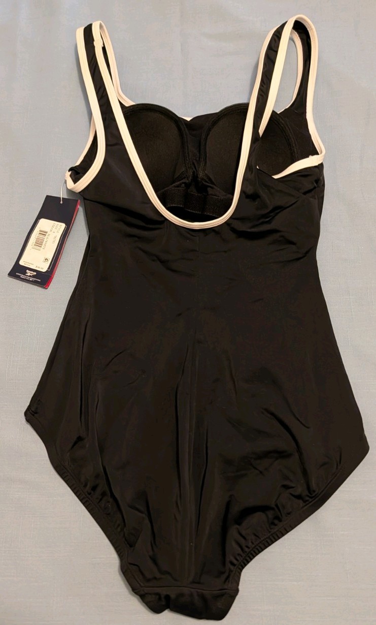 New Reebok Swim Suit Size 8 Black w/White Piping One Piece Sport Fashion NWT