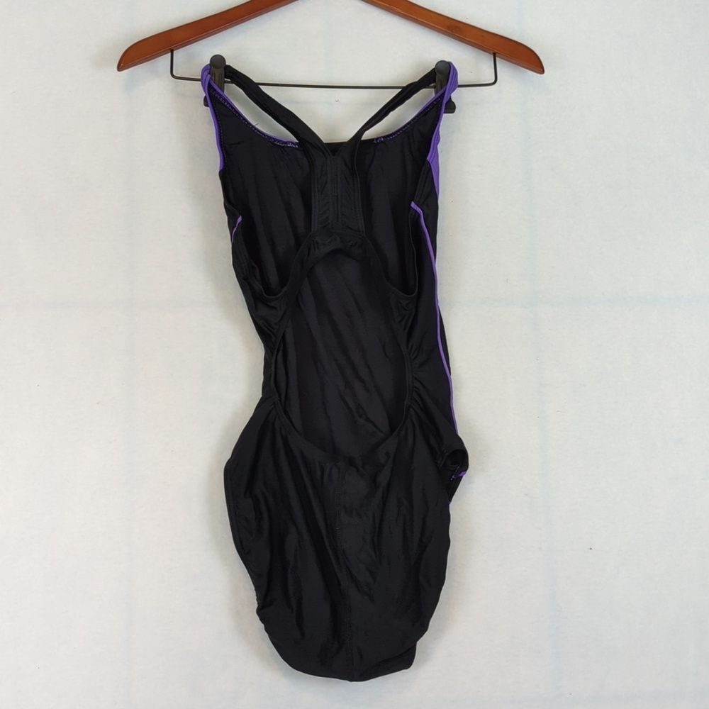 Sporti Purple & Black Cutout One Piece Swimsuit S
