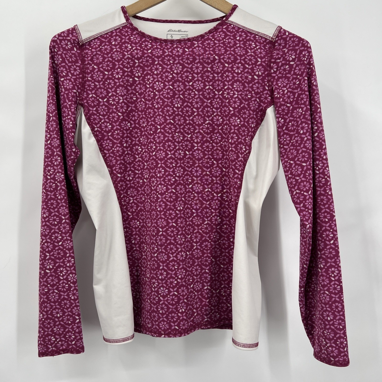 Eddie Bauer Long Sleeve Amphib Rashguard Swim Top Berry Pink Floral White Small