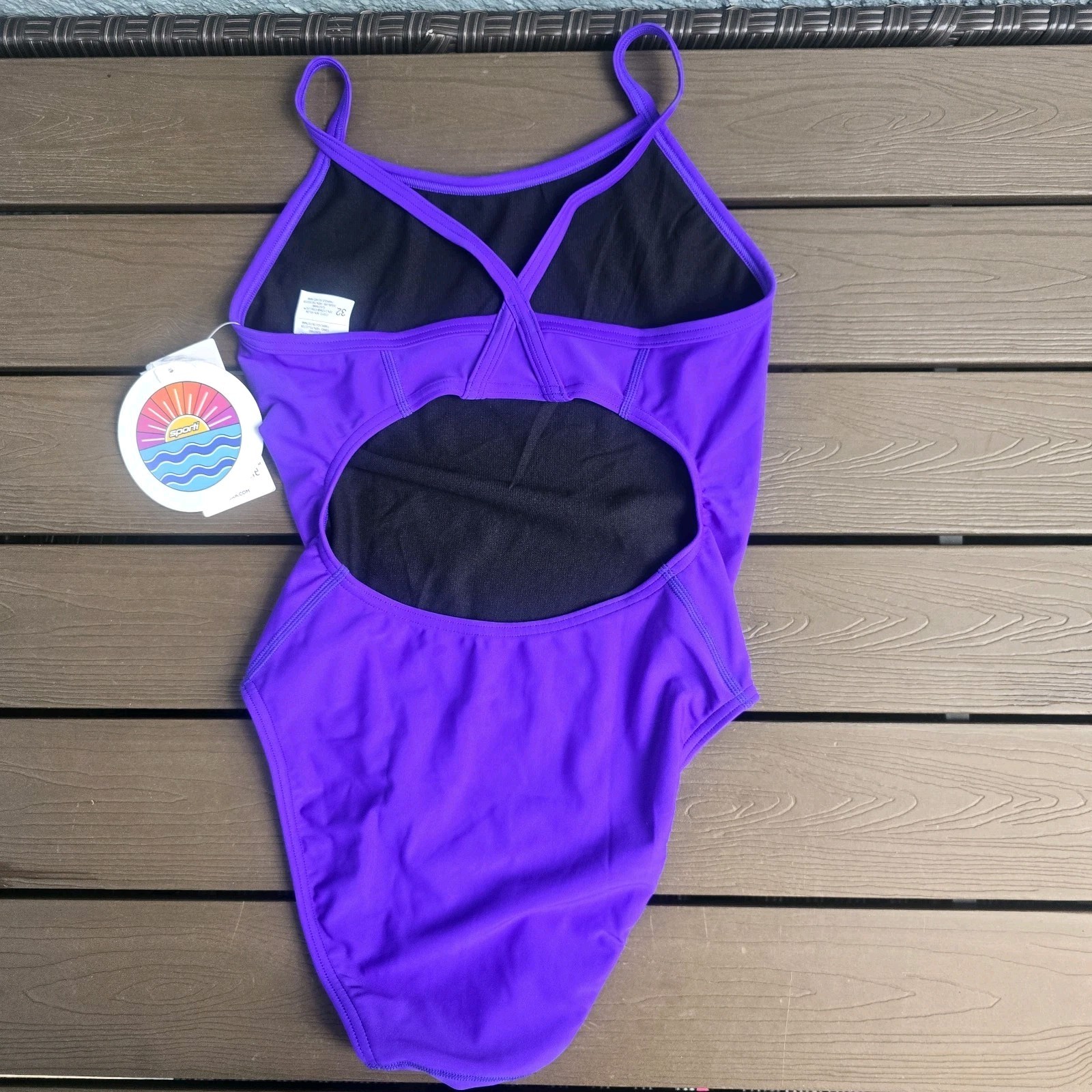 Sporti Solid Purple Thin Strap One Piece Swimsuit Lycra Xtra Life Sz 32 New