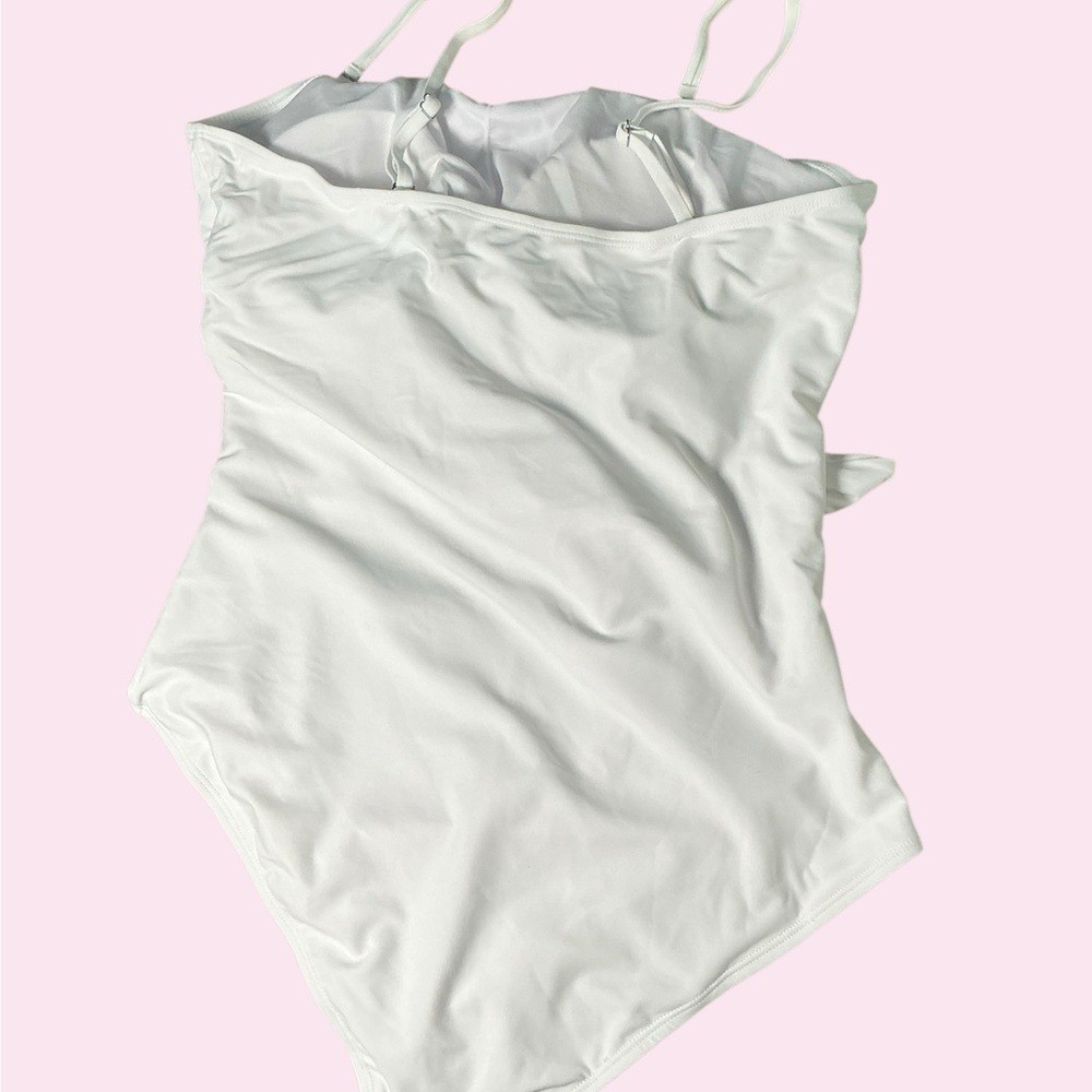 White cut out One-Piece Swimsuit with Bow Detail 2X Amazon