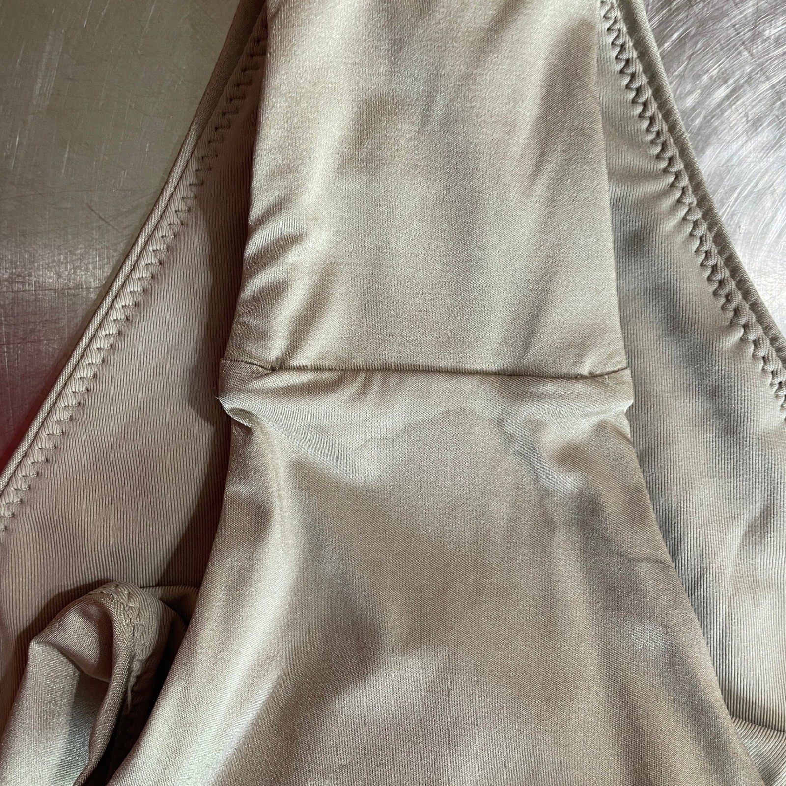 Aerie One Piece Swimsuit Small Beige Ring Detail Deep V Back High Cut NWT