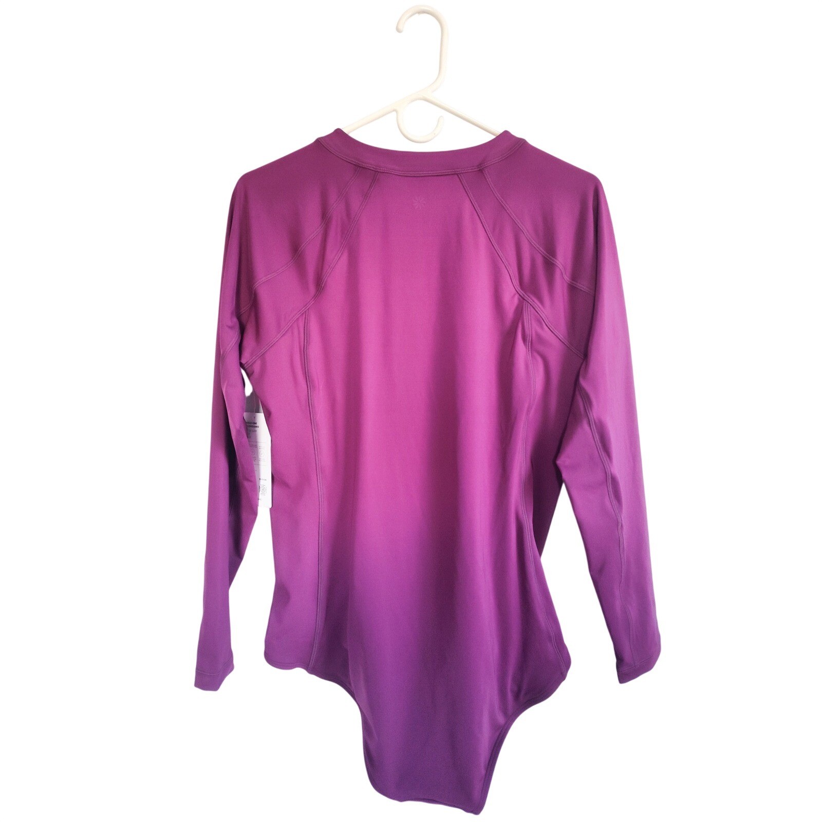 New Athleta One Piece Swimsuit Small Rashguard Purple Long Sleeve NWT Front Zip
