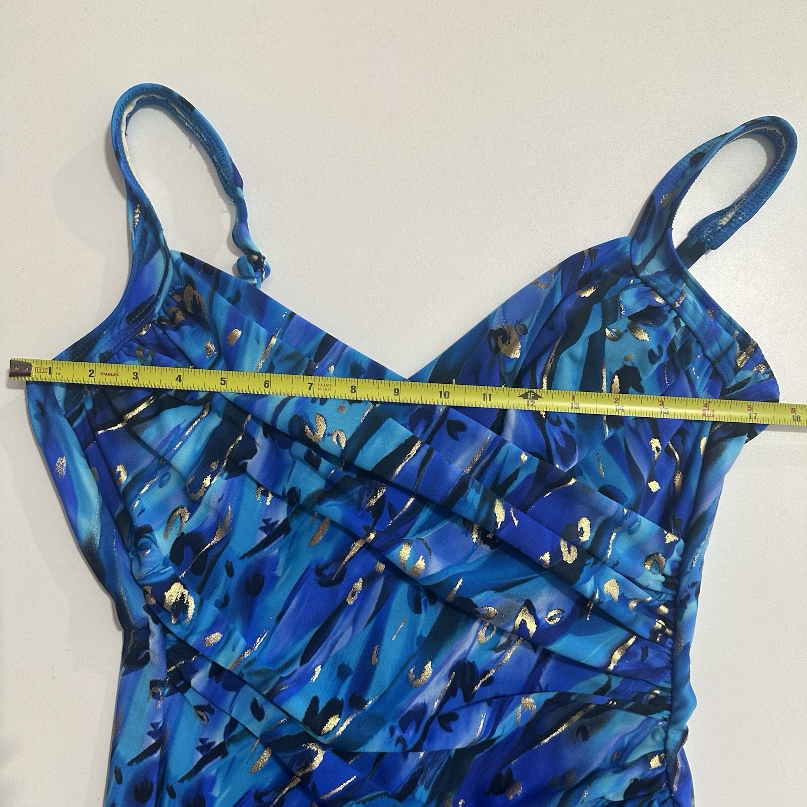 Miraclesuit Animal Magnetism Temptress Wrap One Piece Swimsuit Blue Gold Size 6?