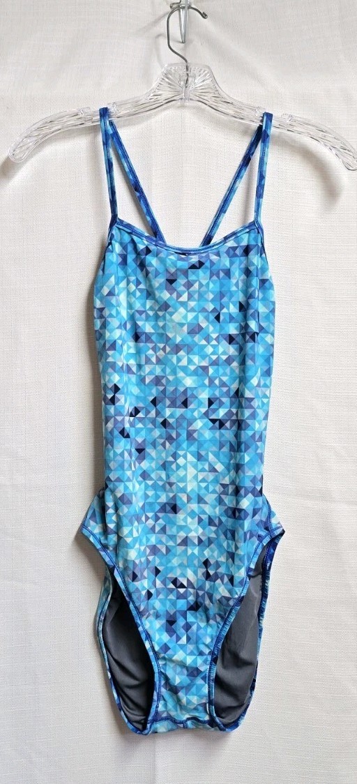 Speedo Womens Flyback Cut Out One Piece Swimsuit Blue Optic Colorway Size 8 34