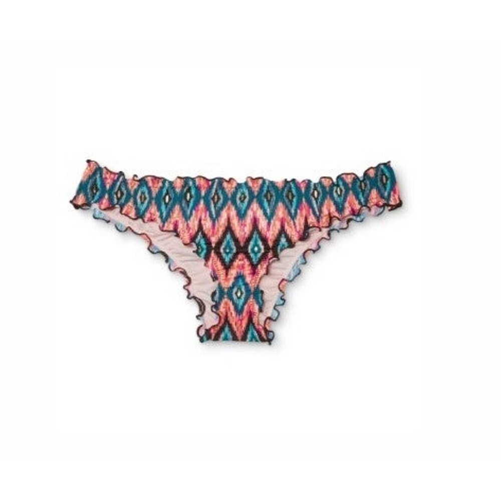 Shade & Shore Women’s Wave Ruffle Cheeky Bikini Bottom,– Ikat, Pink