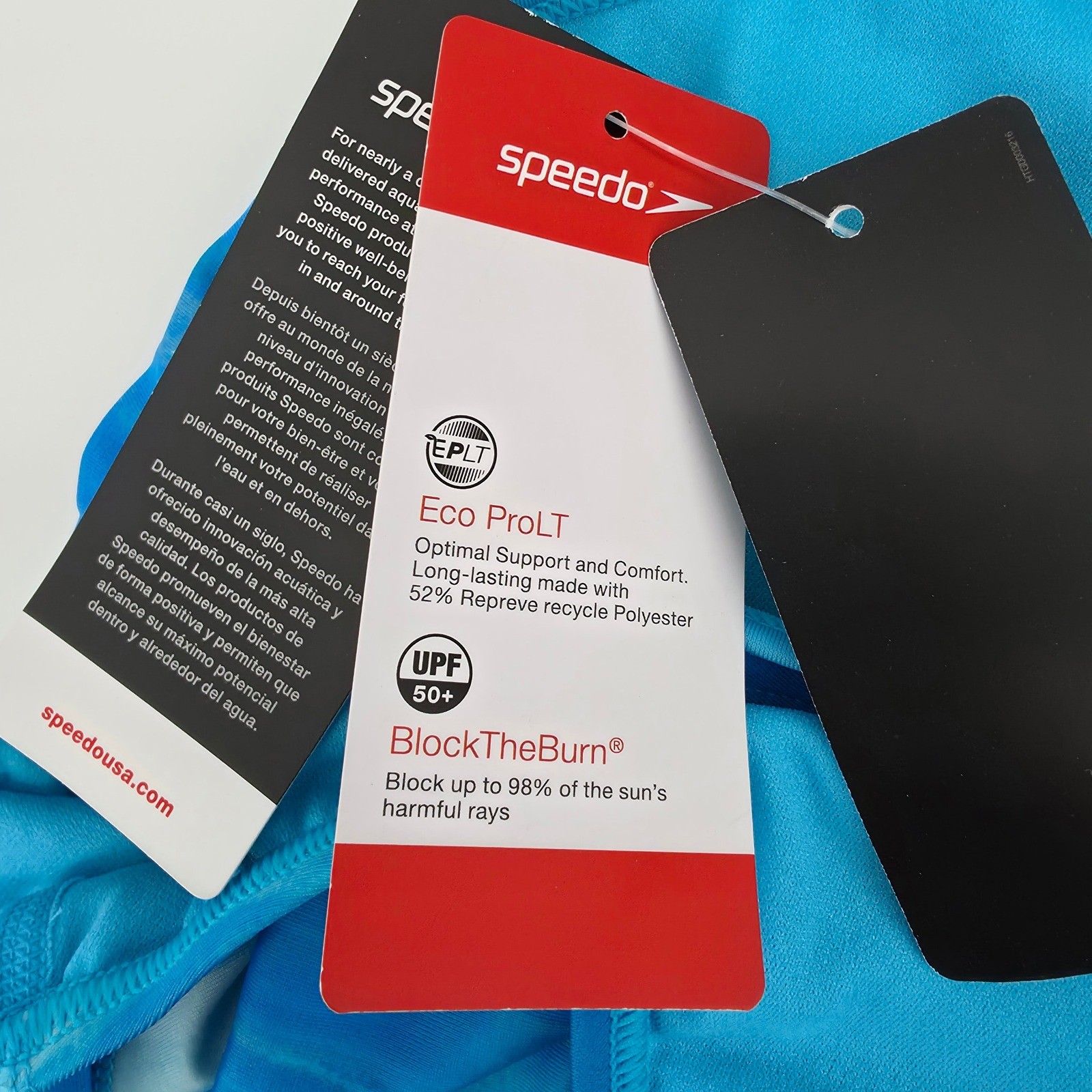 Speedo Eco Endurance One Piece Swimsuit Blue Abstract Size 6 32 UPF 50+ New