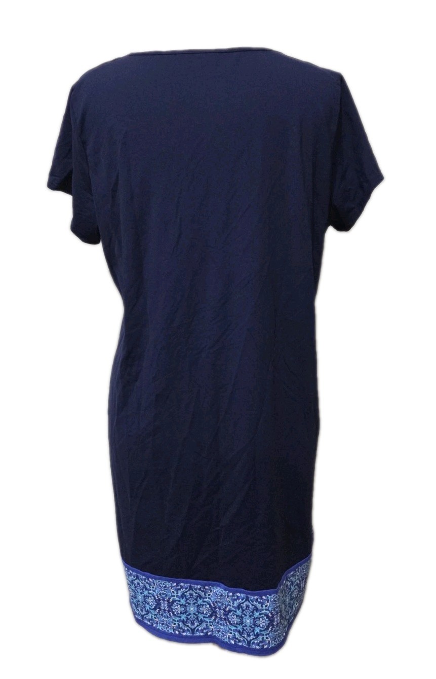 Lands End Size L Swim Dress Cover Up Navy Blue Medallion Floral Trim Tassels