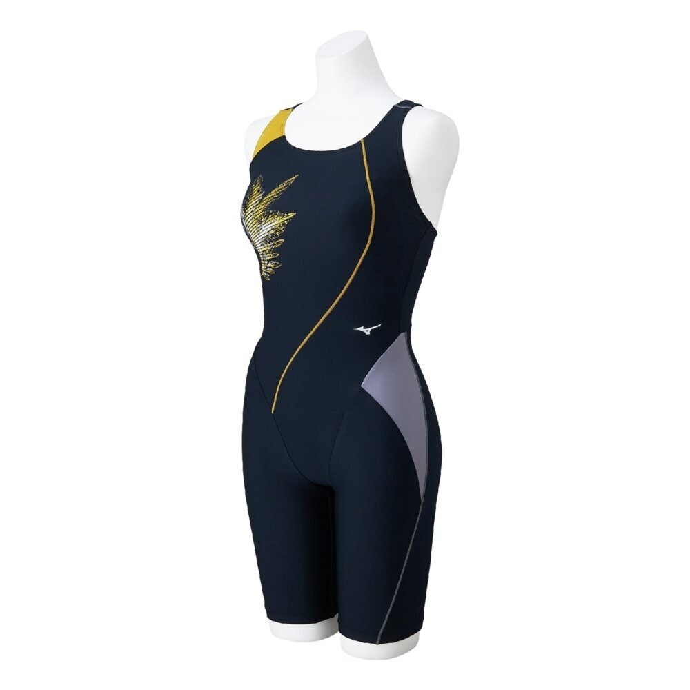 Mizuno Women’s Swim Fitness All-in-One Swimsuit Back Strap Stroke ONE Black/Gold