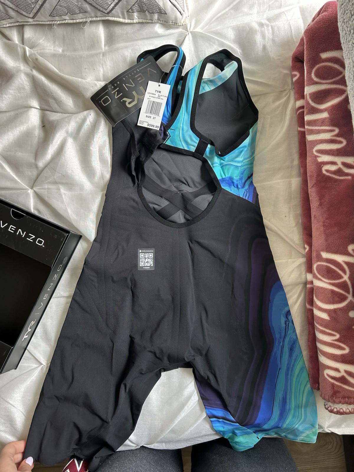 TYR Venzo Open Back Size 27 Tech Suit Kneeskin Swimsuit