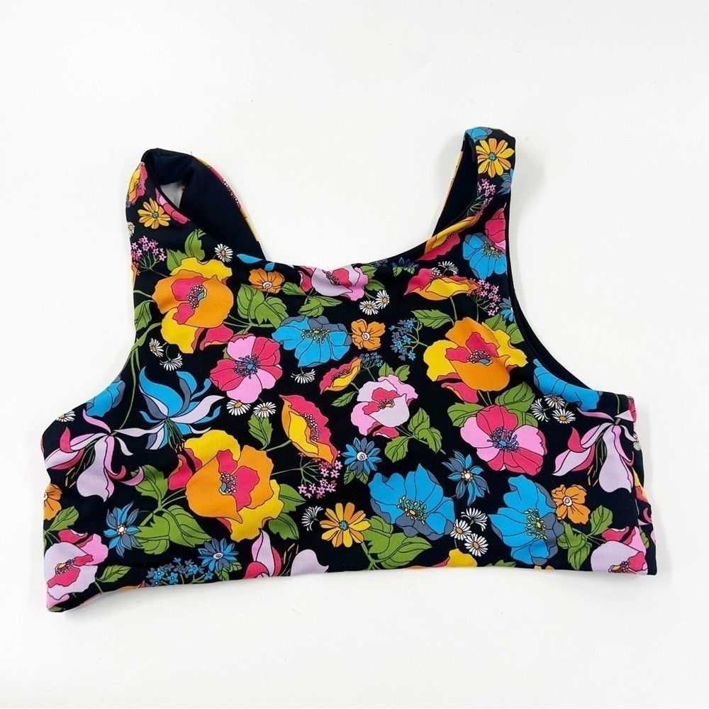 ✅ VICTORIA’S SECRET PINK MULTICOLOR FLORAL/BLACK SPORTS TOP OR SWIM TOP SIZE S