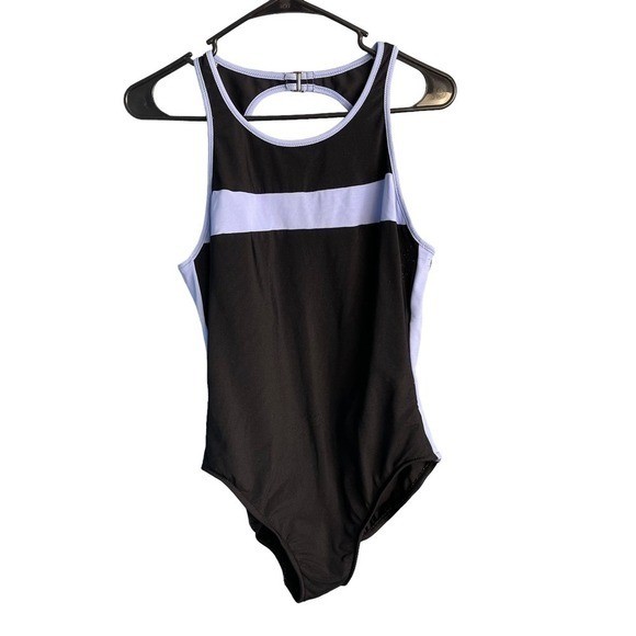 Miraclesuit Black One Piece Swimsuit w/ White Trim & Racerback Cutout – Size 10