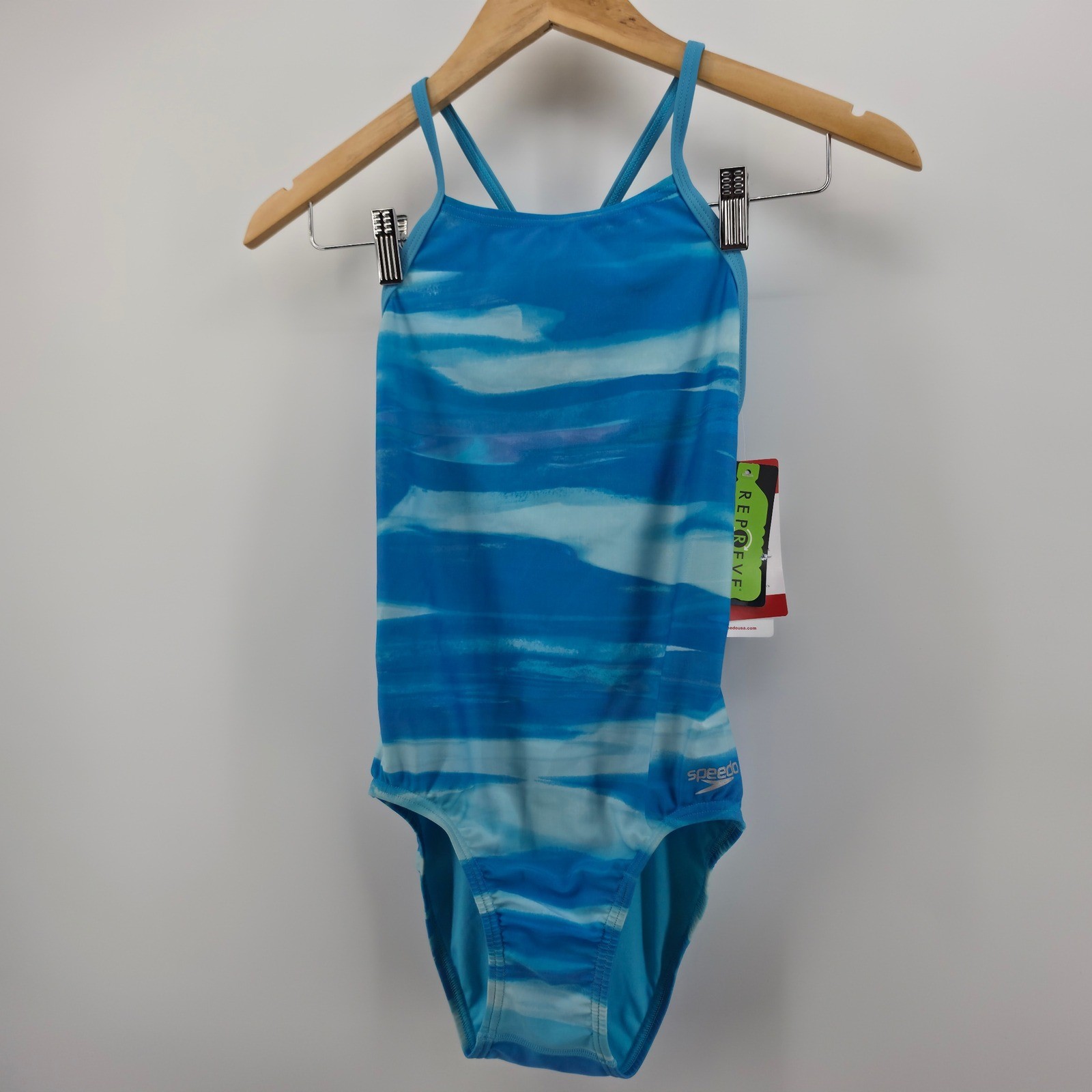 Speedo Eco Endurance One Piece Swimsuit Blue Abstract Size 6 32 UPF 50+ New