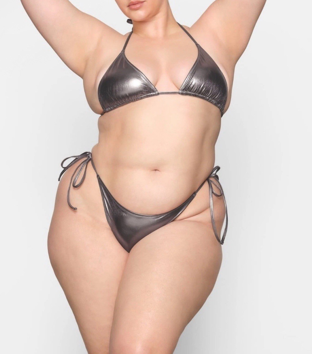 SKIMS Metallic Swim Tie Bikini Bottom Carbon XL