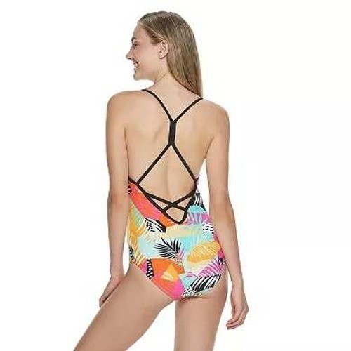 ZX Sport Colorful Tropical Printed Crisscross V Neck One-Piece Swimsuit XL NWT