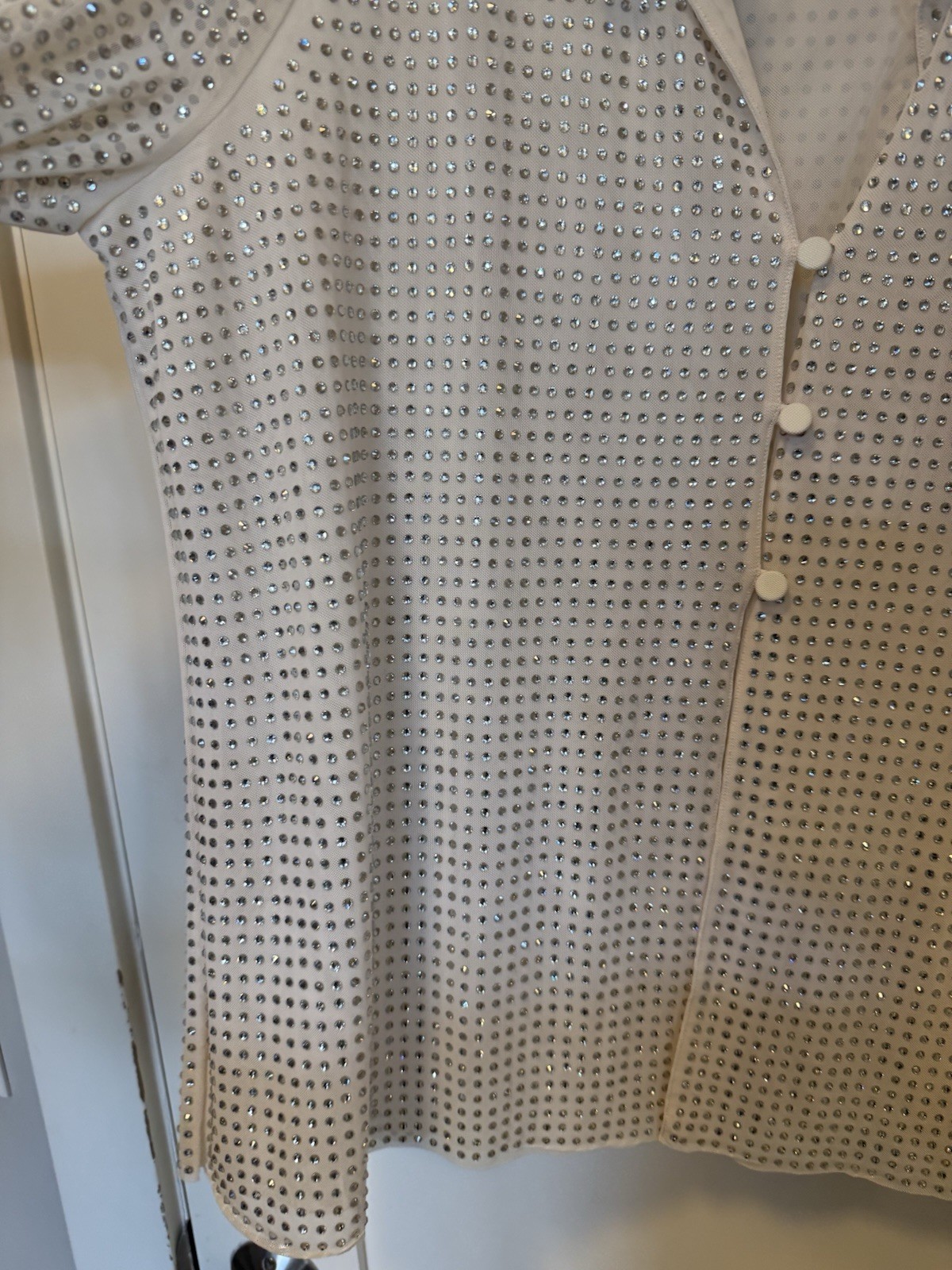 NWOT Self-Portrait Cream Rhinestone Mesh Feather Trimmed Shirt US6 $530