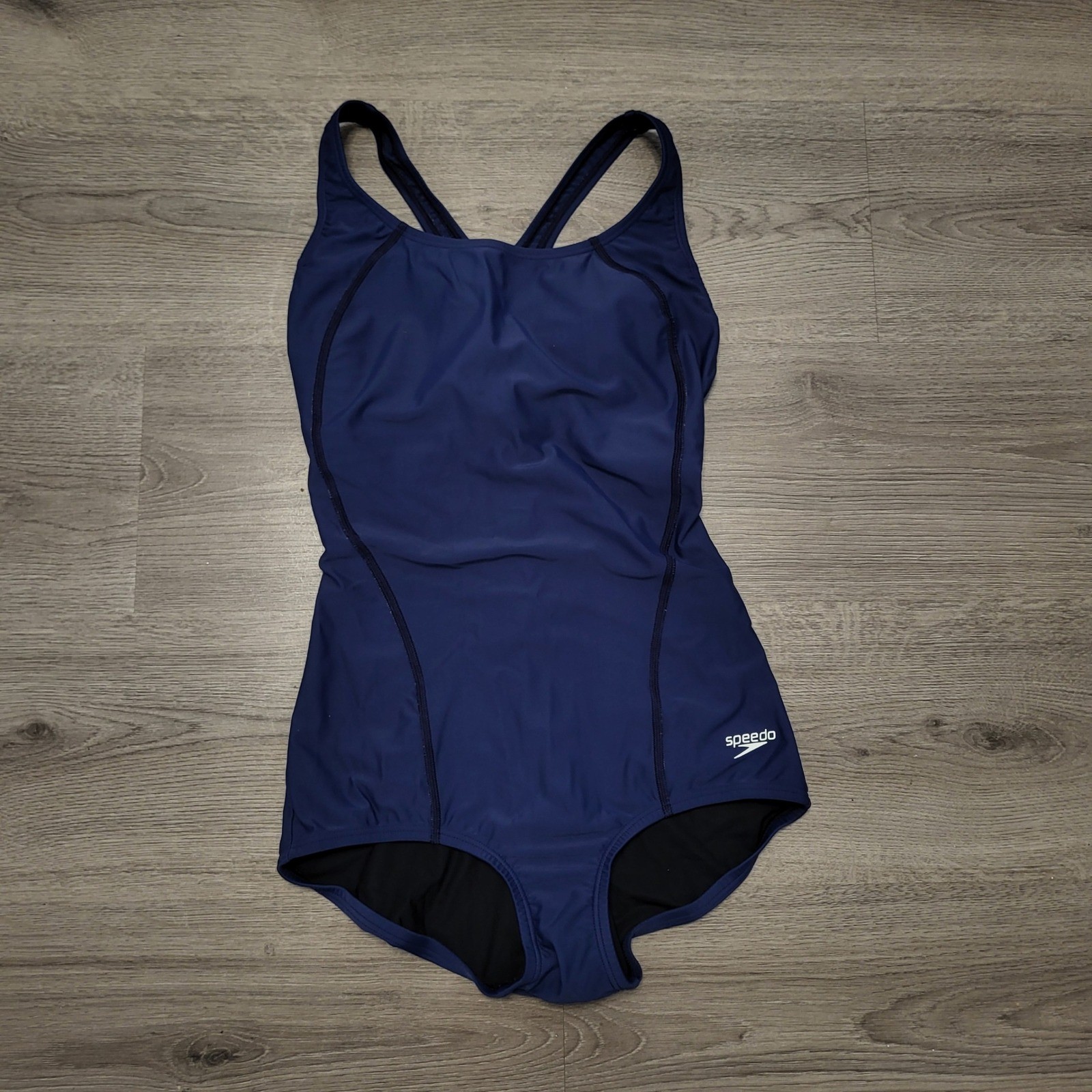 Speedo PowerFLEX Womens Navy Blue Racerback One Piece Swimsuit Modest Size 6