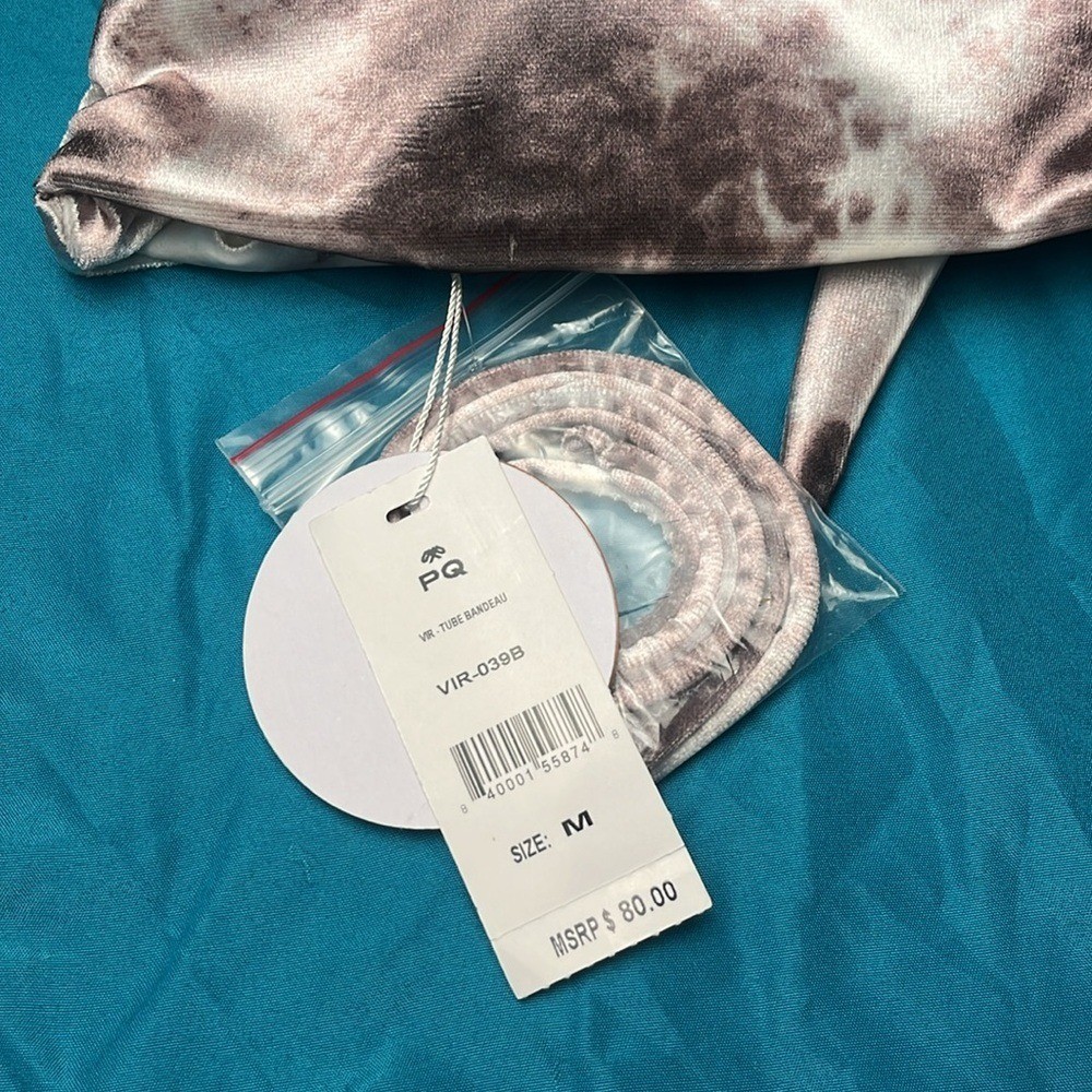 New PQ Swim VIR Tube Bandeau Top and Full Ruched Bottoms Size M