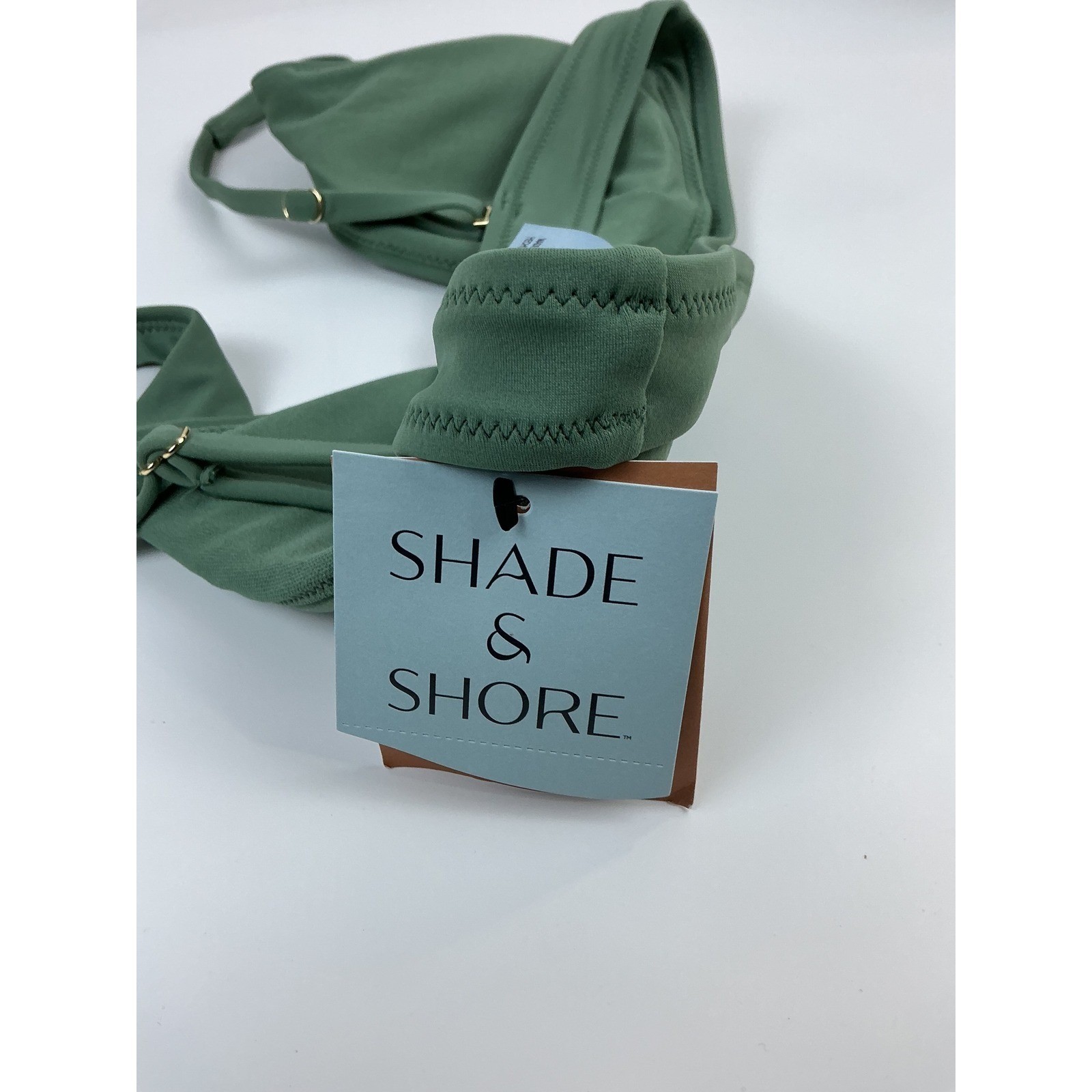 NWT Shade & Shore Olive Green Convertible Straps Bikini Top Sz SM Removable Pads